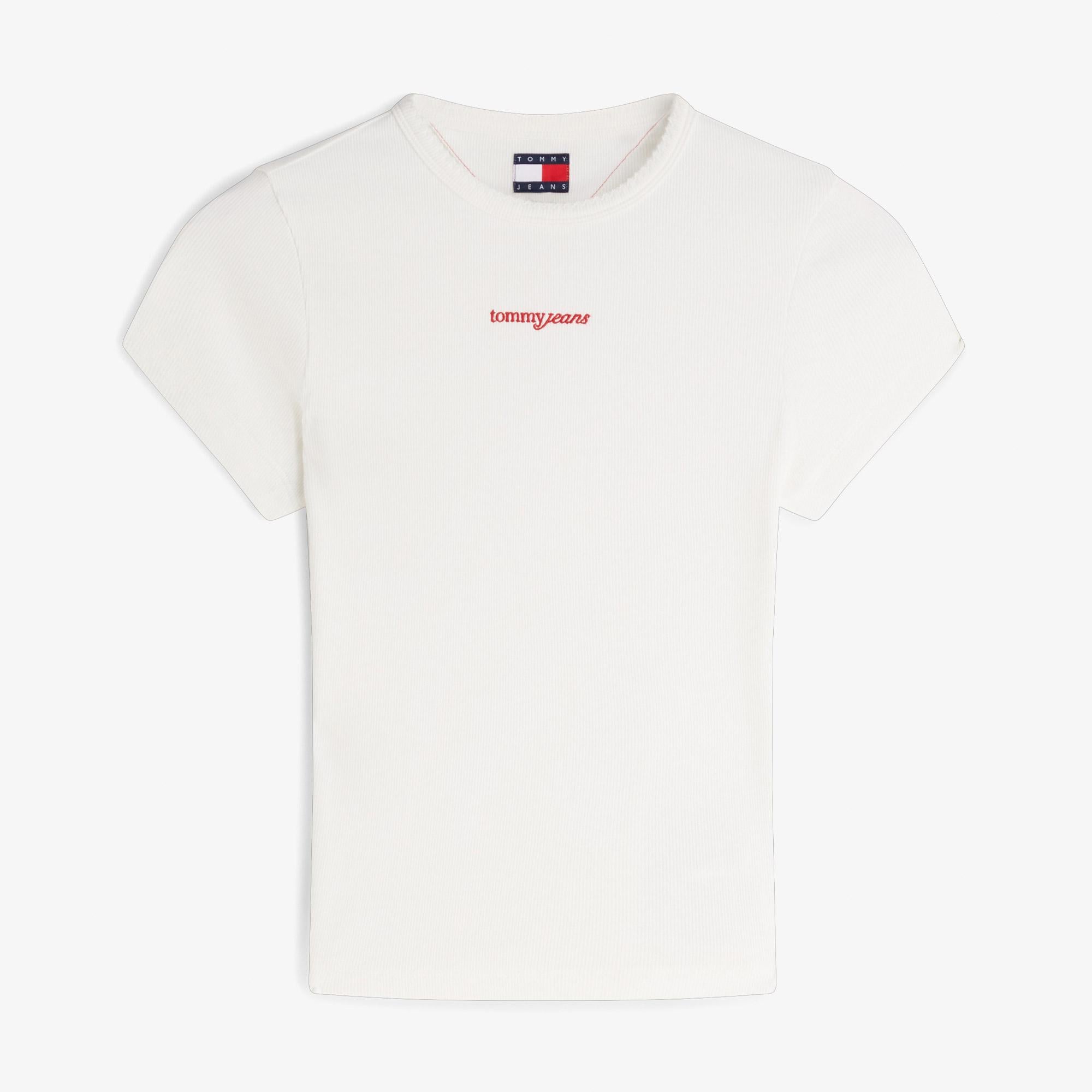 Tommy Hilfiger Slim Script Kadın Beyaz T-Shirt