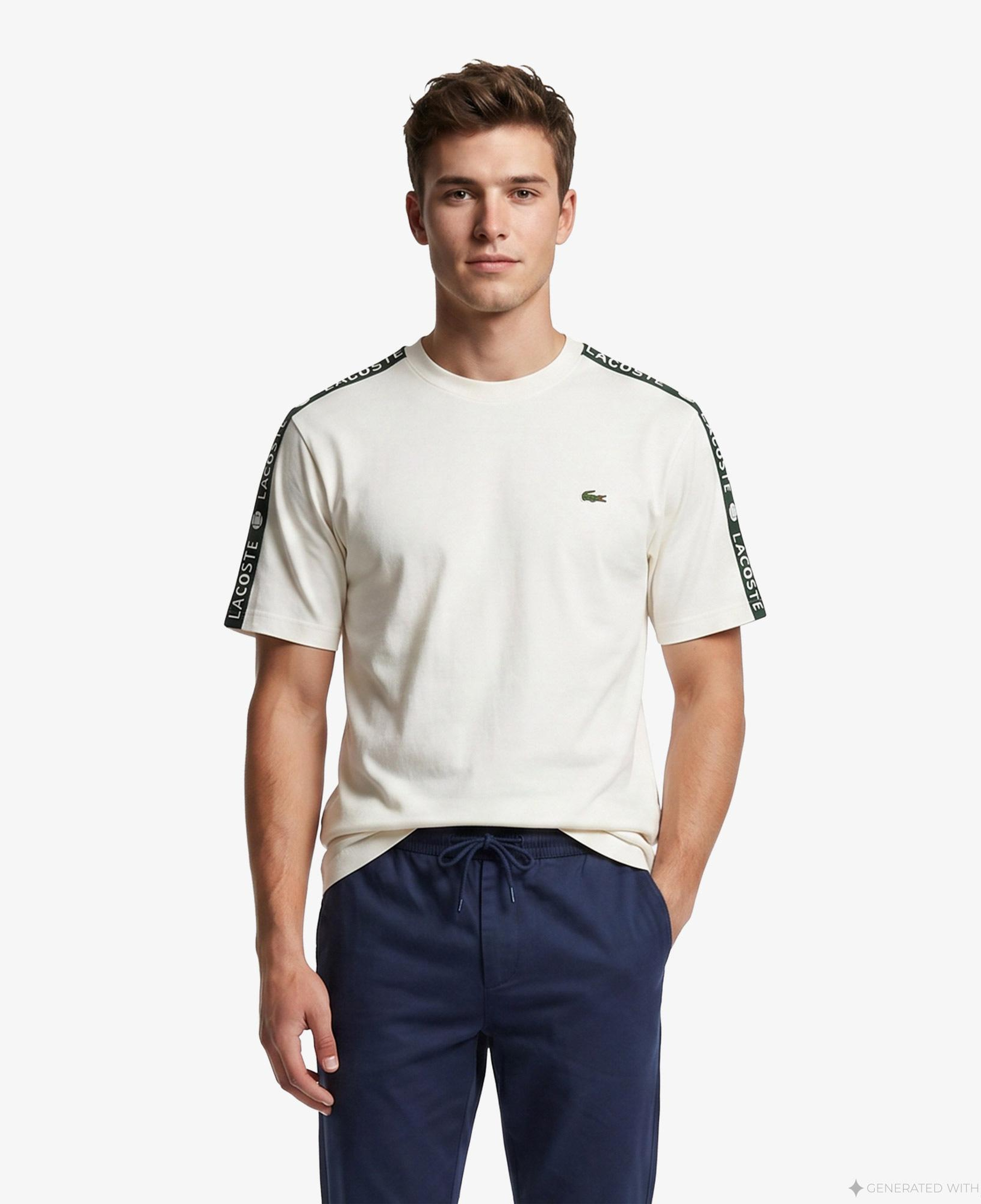Lacoste Relaxed Fit Bisiklet Yaka Baskılı Erkek Beyaz T-Shirt
