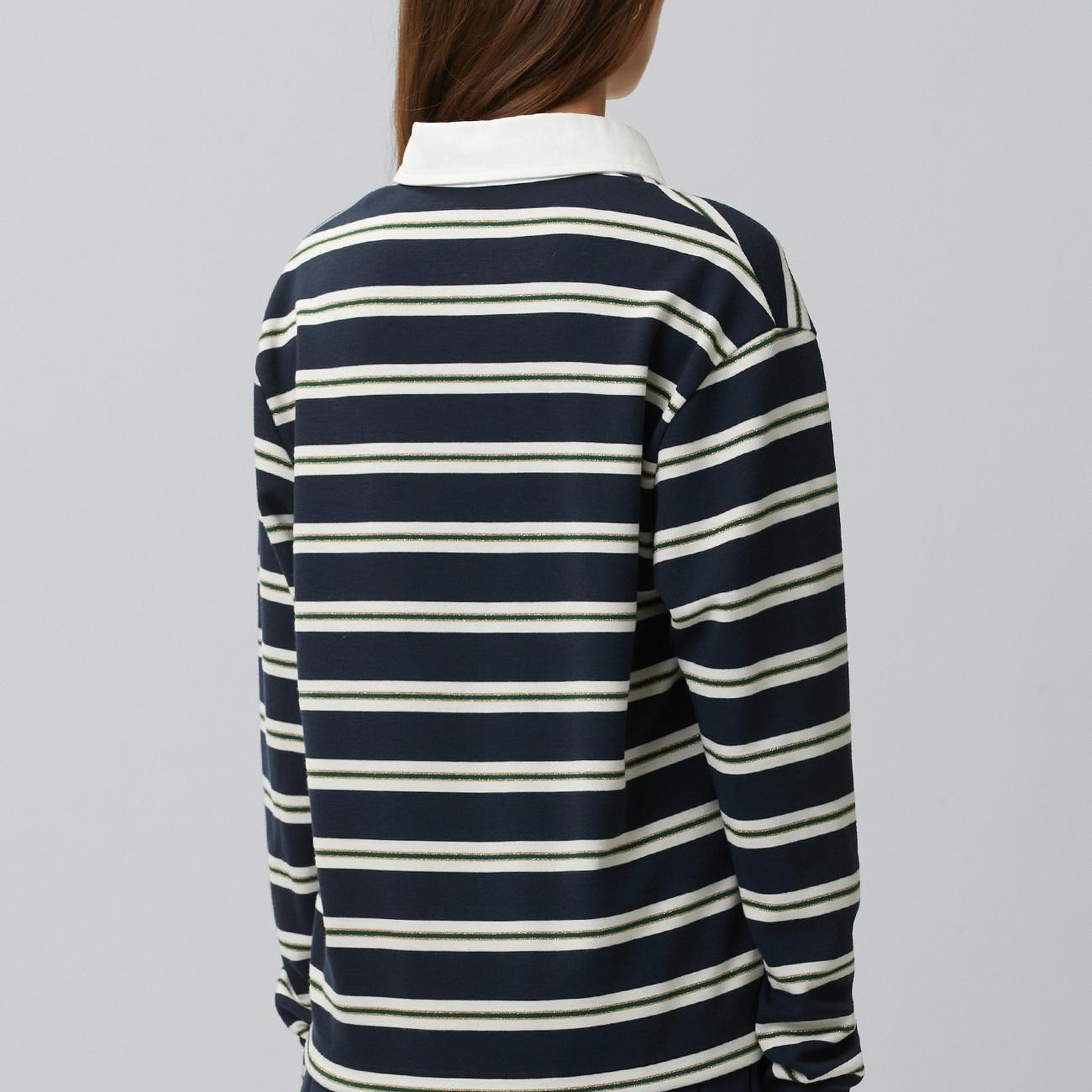 Network Kadın Lacivert Beyaz Çizgili Polo Sweatshirt