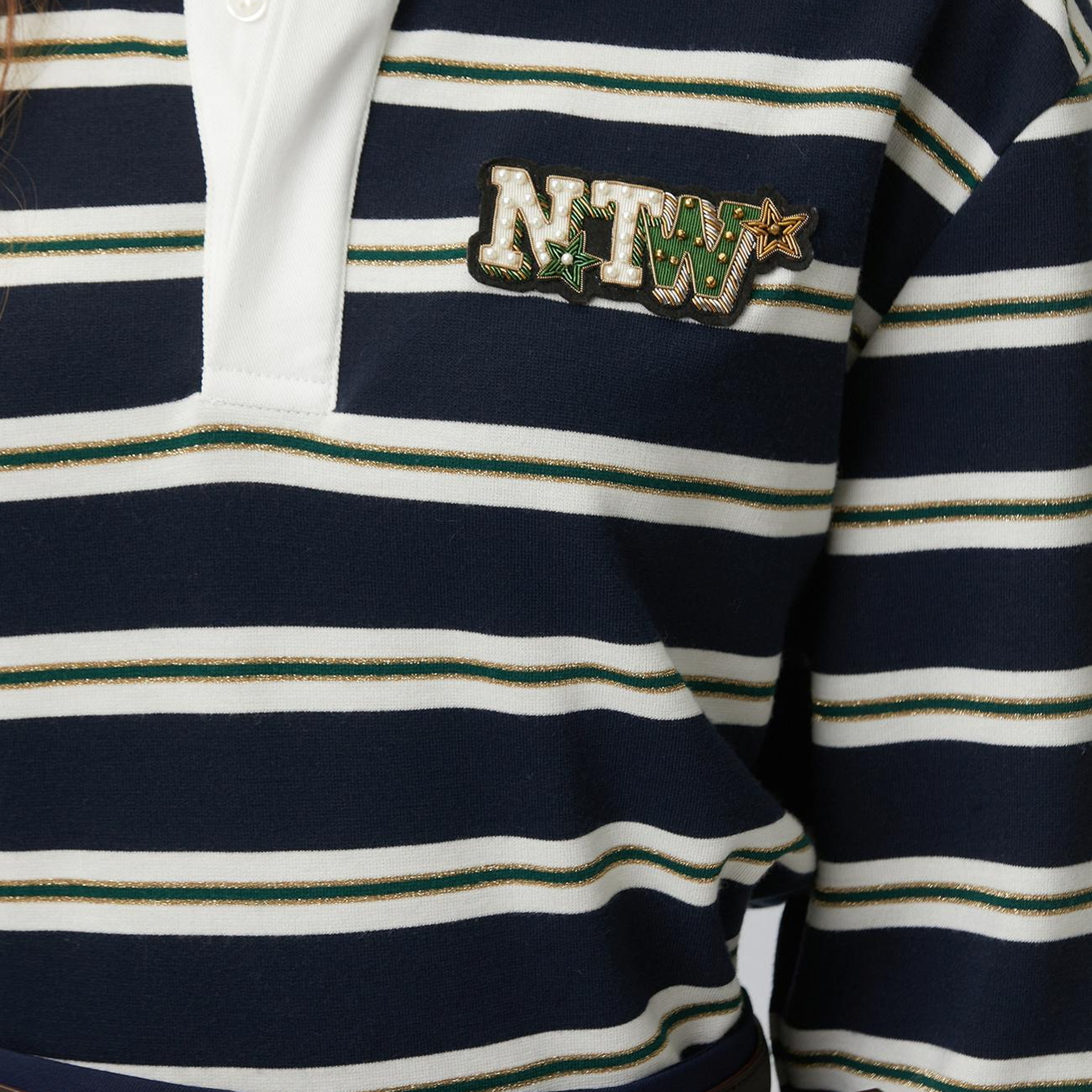 Network Kadın Lacivert Beyaz Çizgili Polo Sweatshirt