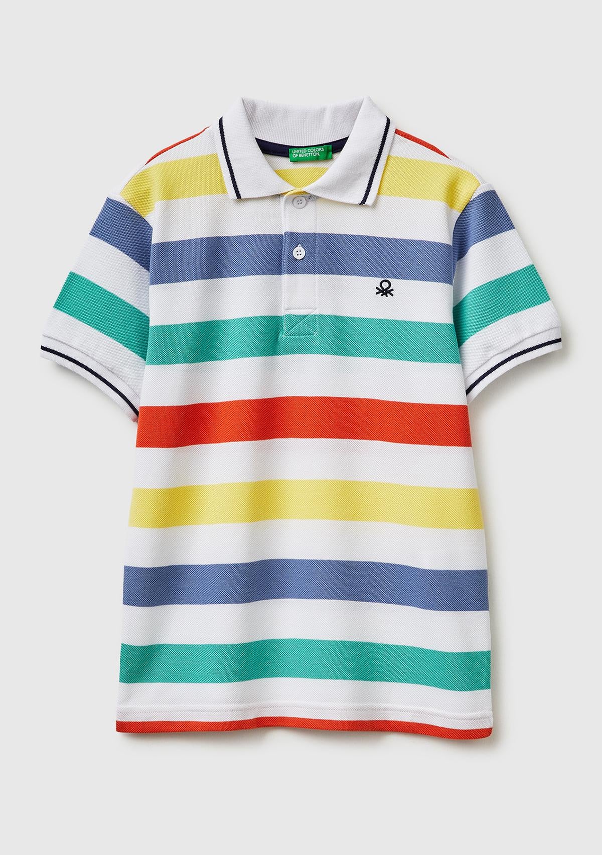 Erkek Çocuk Açık Mix Çizgili Logo Nakışlı Polo Yaka Çocuk T-Shirt