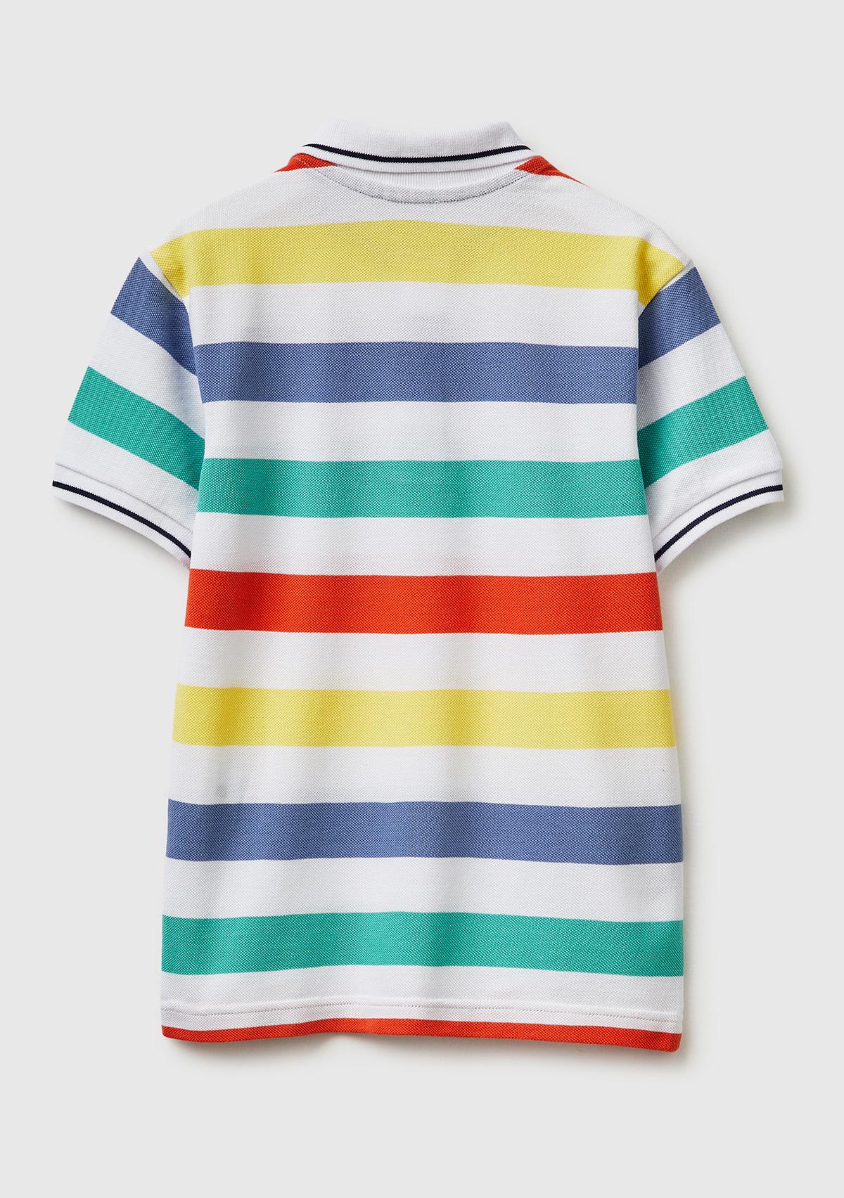 Erkek Çocuk Açık Mix Çizgili Logo Nakışlı Polo Yaka Çocuk T-Shirt