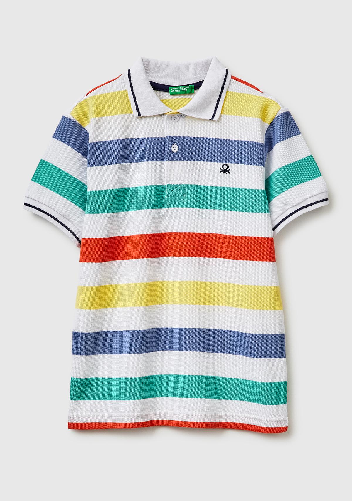 Erkek Çocuk Açık Mix Çizgili Logo Nakışlı Polo Yaka Çocuk T-Shirt