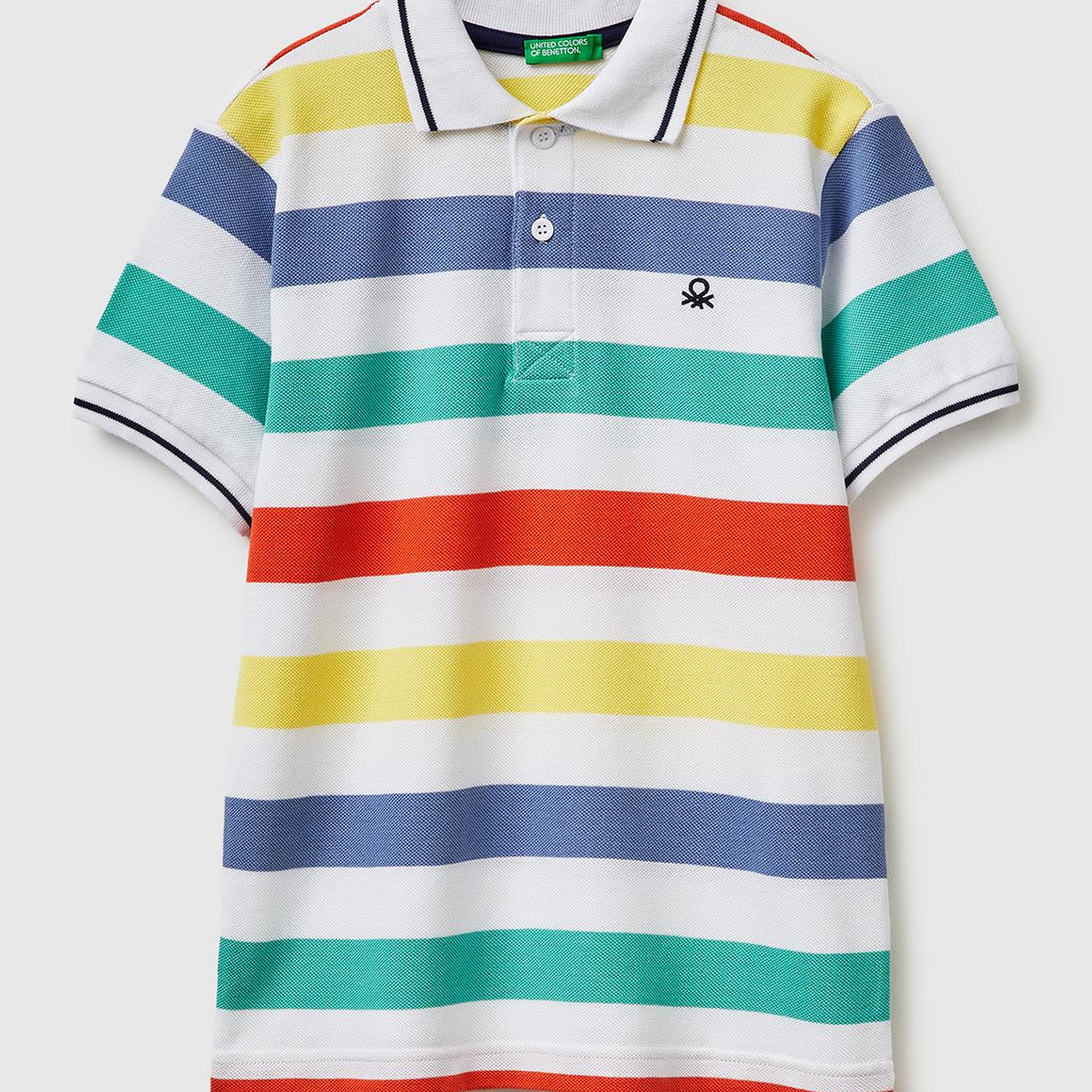 Erkek Çocuk Açık Mix Çizgili Logo Nakışlı Polo Yaka Çocuk T-Shirt