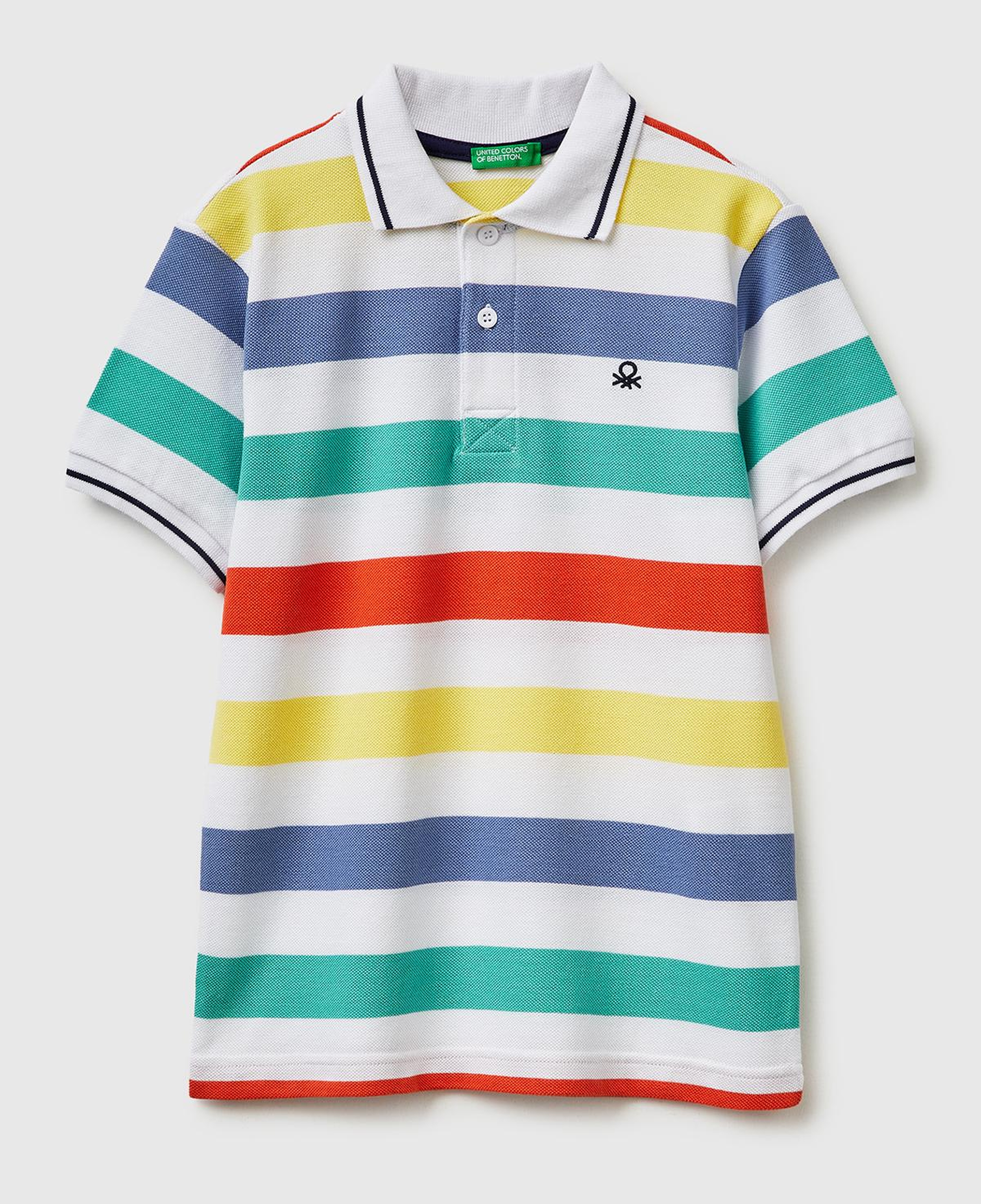 Erkek Çocuk Açık Mix Çizgili Logo Nakışlı Polo Yaka Çocuk T-Shirt