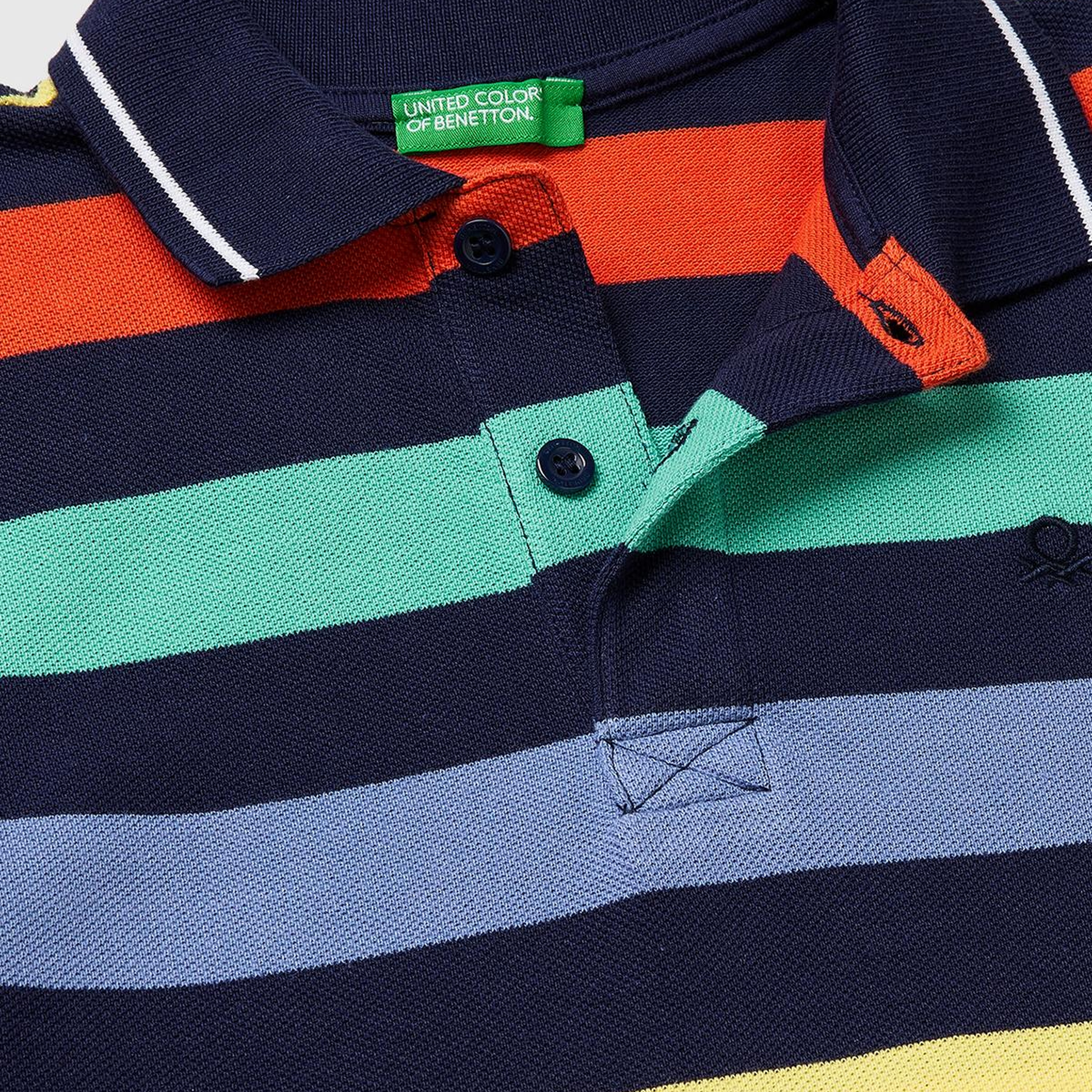 Erkek Çocuk Koyu Mix Çizgili Logo Nakışlı Polo Yaka Çocuk T-Shirt