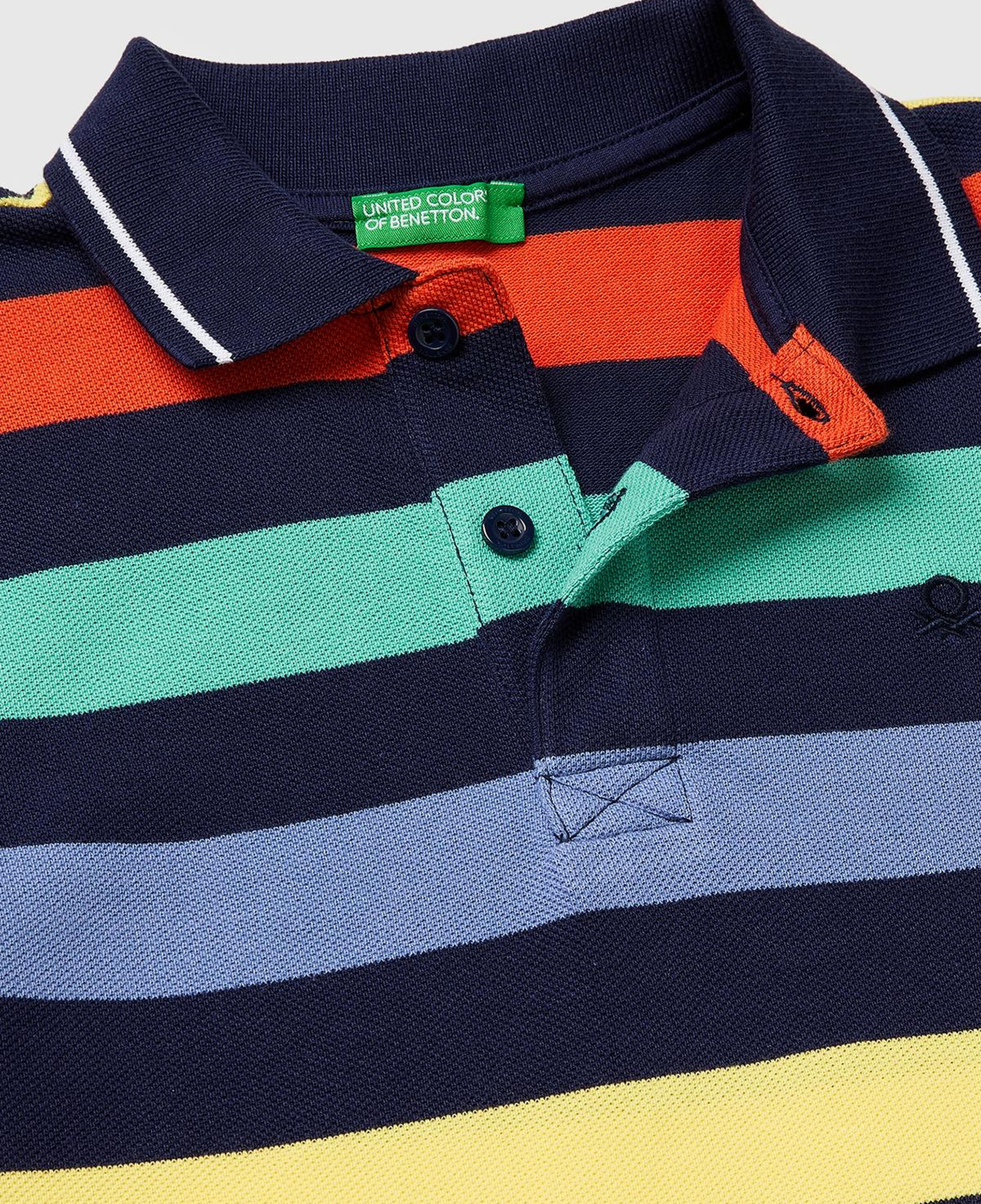 Erkek Çocuk Koyu Mix Çizgili Logo Nakışlı Polo Yaka Çocuk T-Shirt