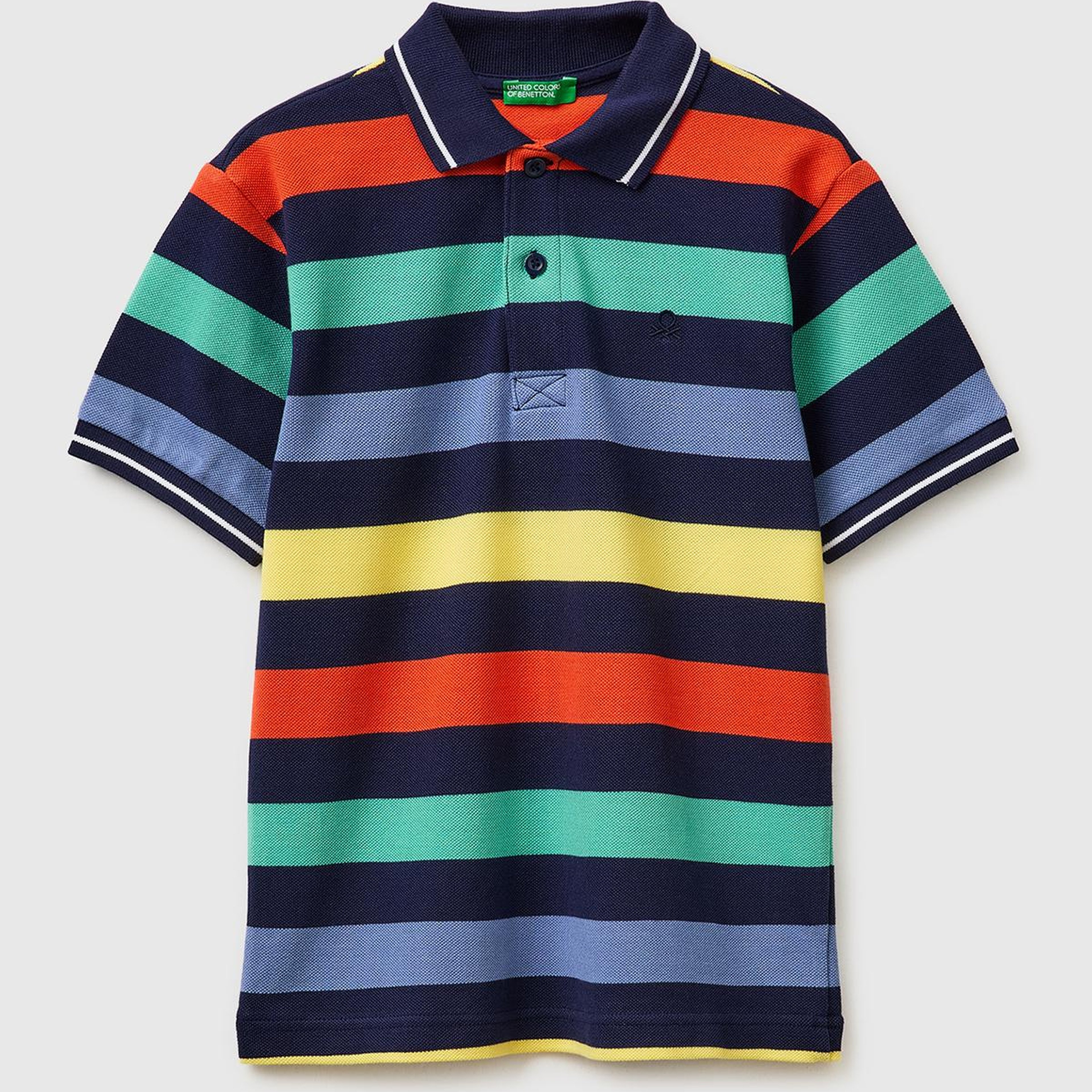 Erkek Çocuk Koyu Mix Çizgili Logo Nakışlı Polo Yaka Çocuk T-Shirt