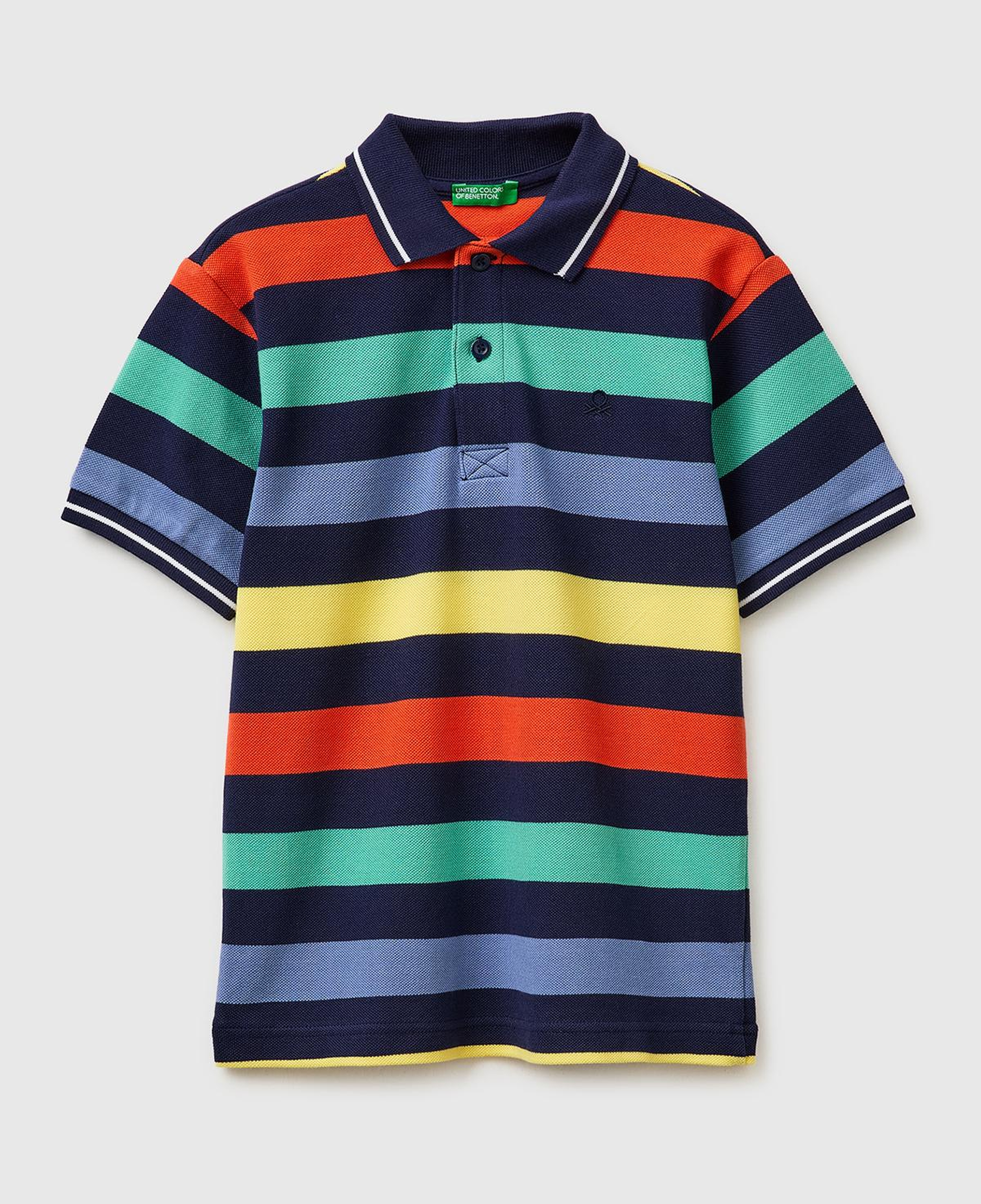 Erkek Çocuk Koyu Mix Çizgili Logo Nakışlı Polo Yaka Çocuk T-Shirt