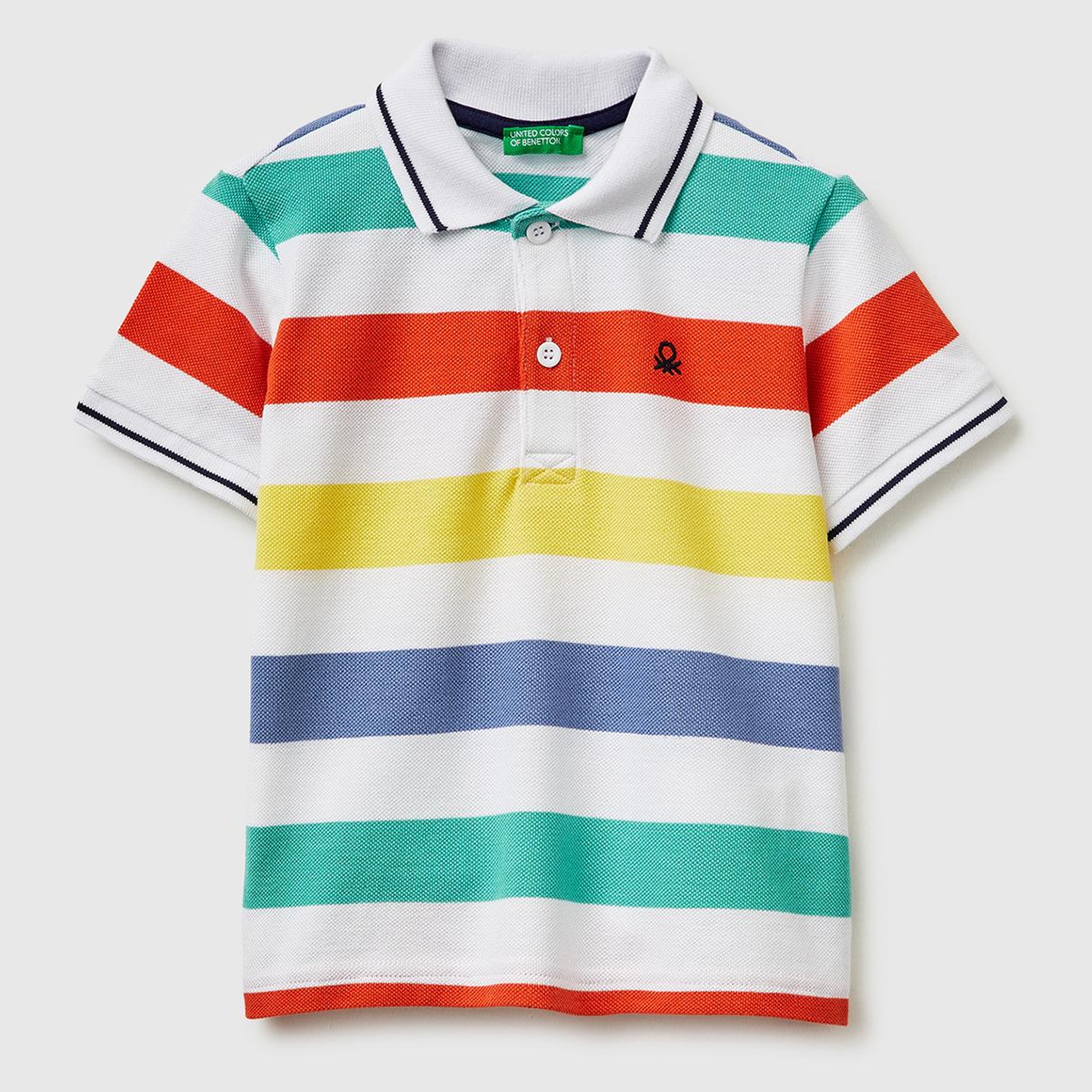 Erkek Çocuk Açık Mix Çizgili Logo Nakışlı Polo Yaka Küçük Çocuk T-Shirt