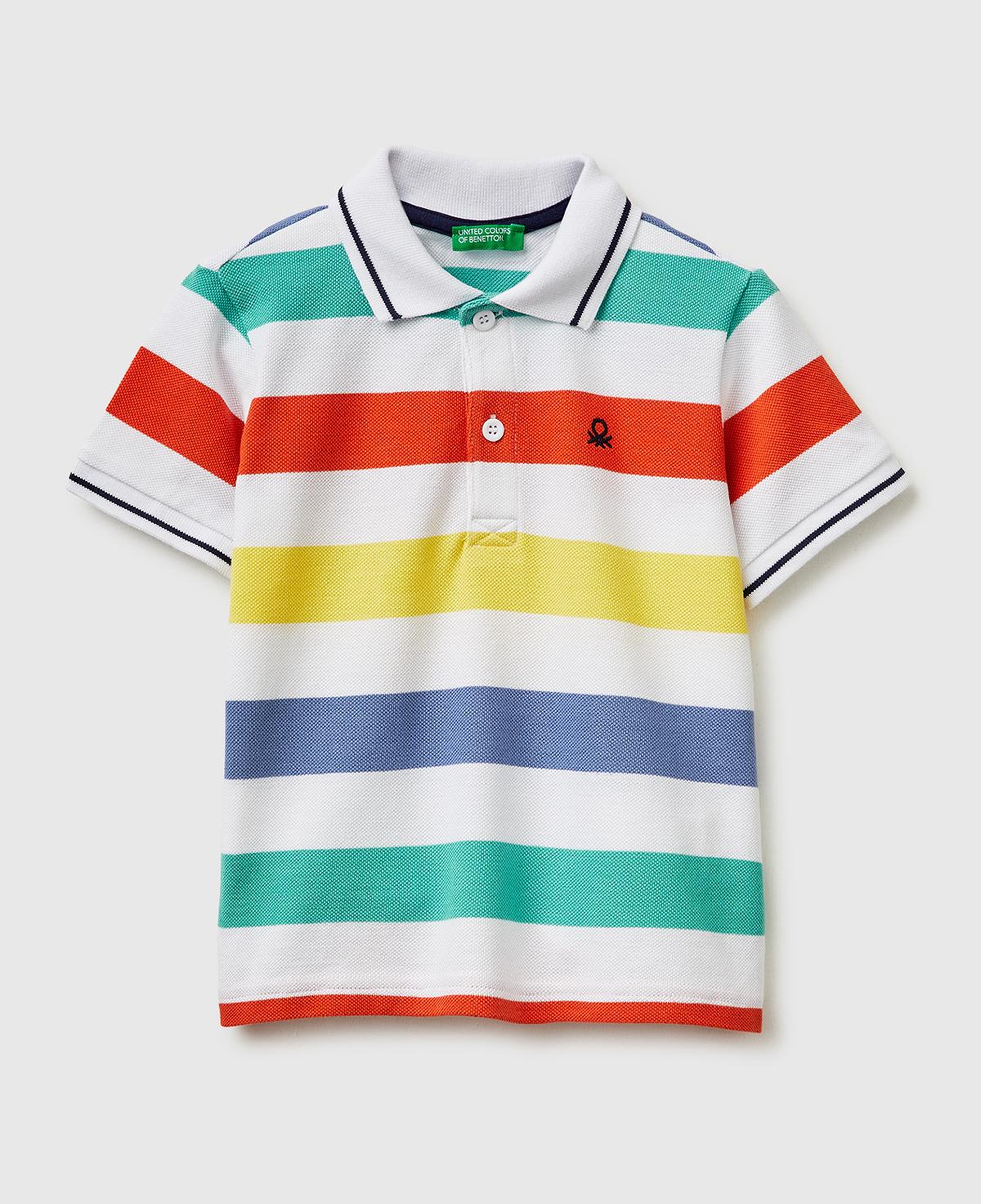 Erkek Çocuk Açık Mix Çizgili Logo Nakışlı Polo Yaka Küçük Çocuk T-Shirt