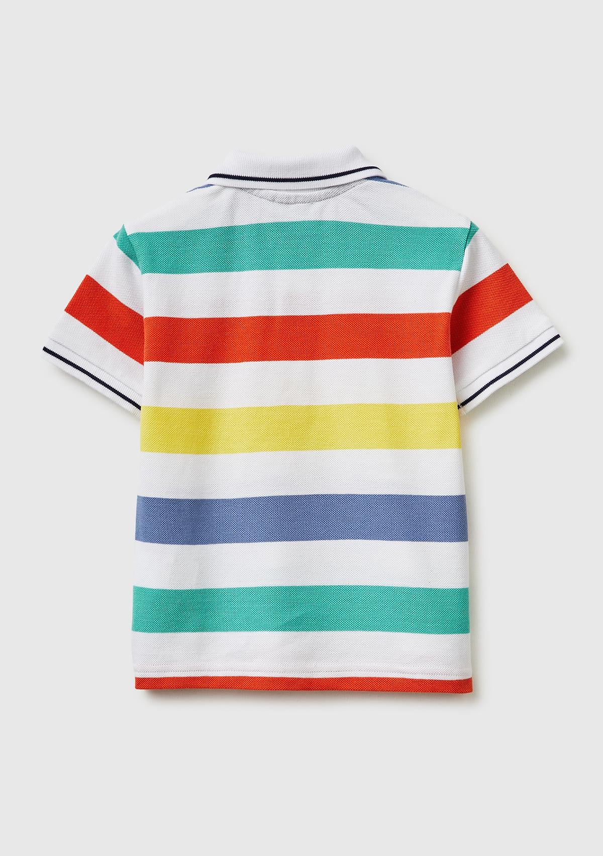 Erkek Çocuk Açık Mix Çizgili Logo Nakışlı Polo Yaka Küçük Çocuk T-Shirt