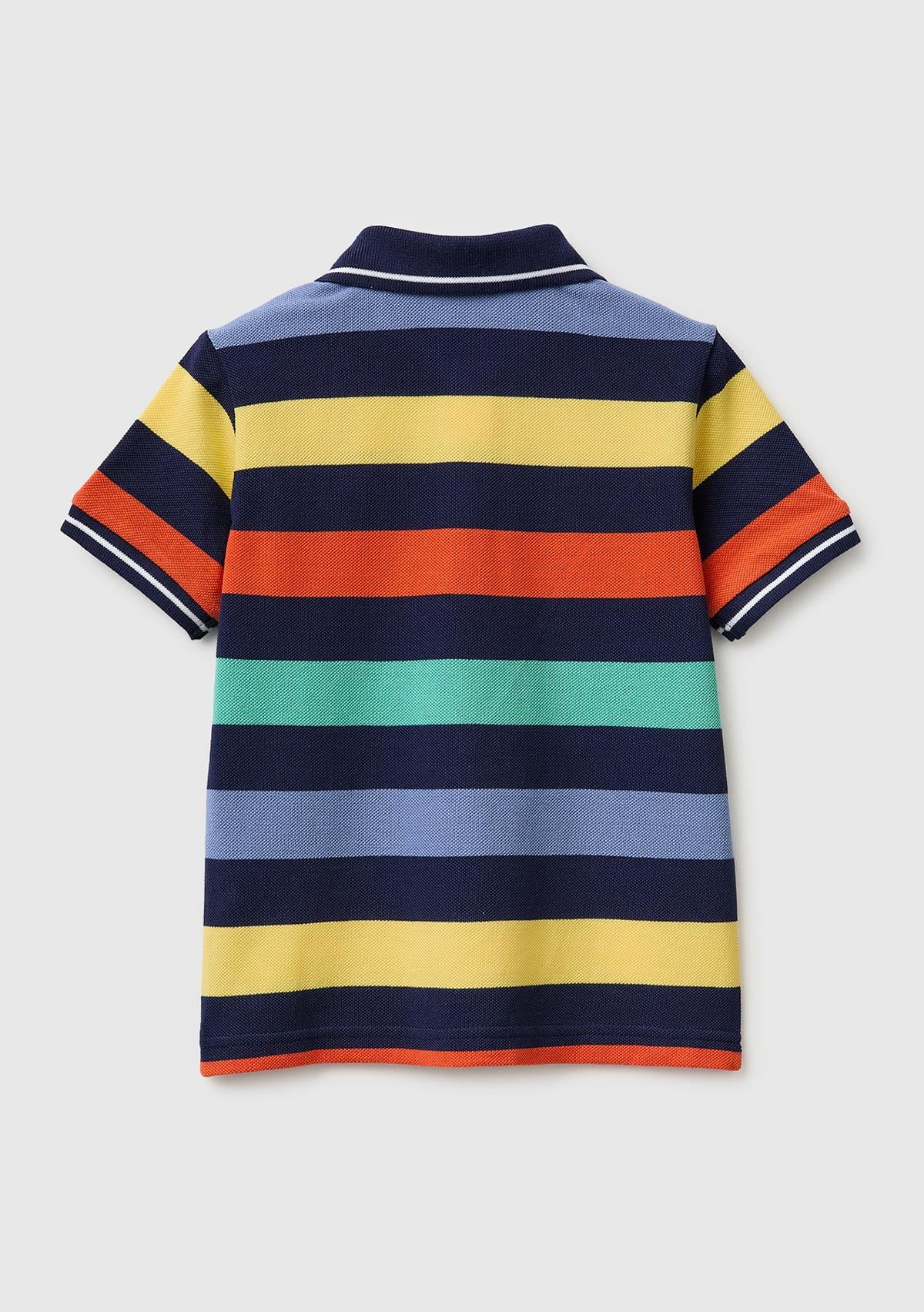 Erkek Çocuk Koyu Mix Çizgili Logo Nakışlı Polo Yaka Küçük Çocuk T-Shirt