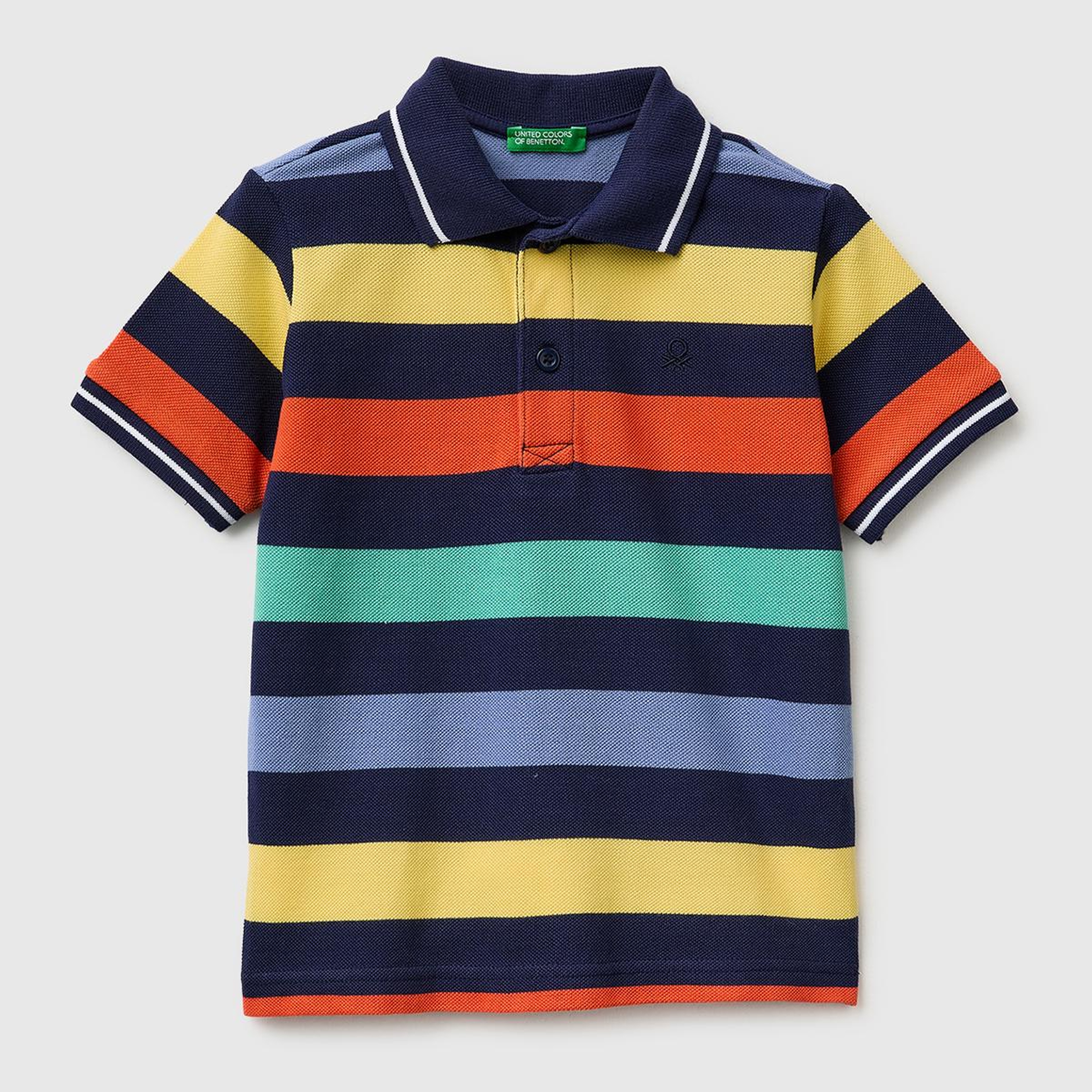 Erkek Çocuk Koyu Mix Çizgili Logo Nakışlı Polo Yaka Küçük Çocuk T-Shirt