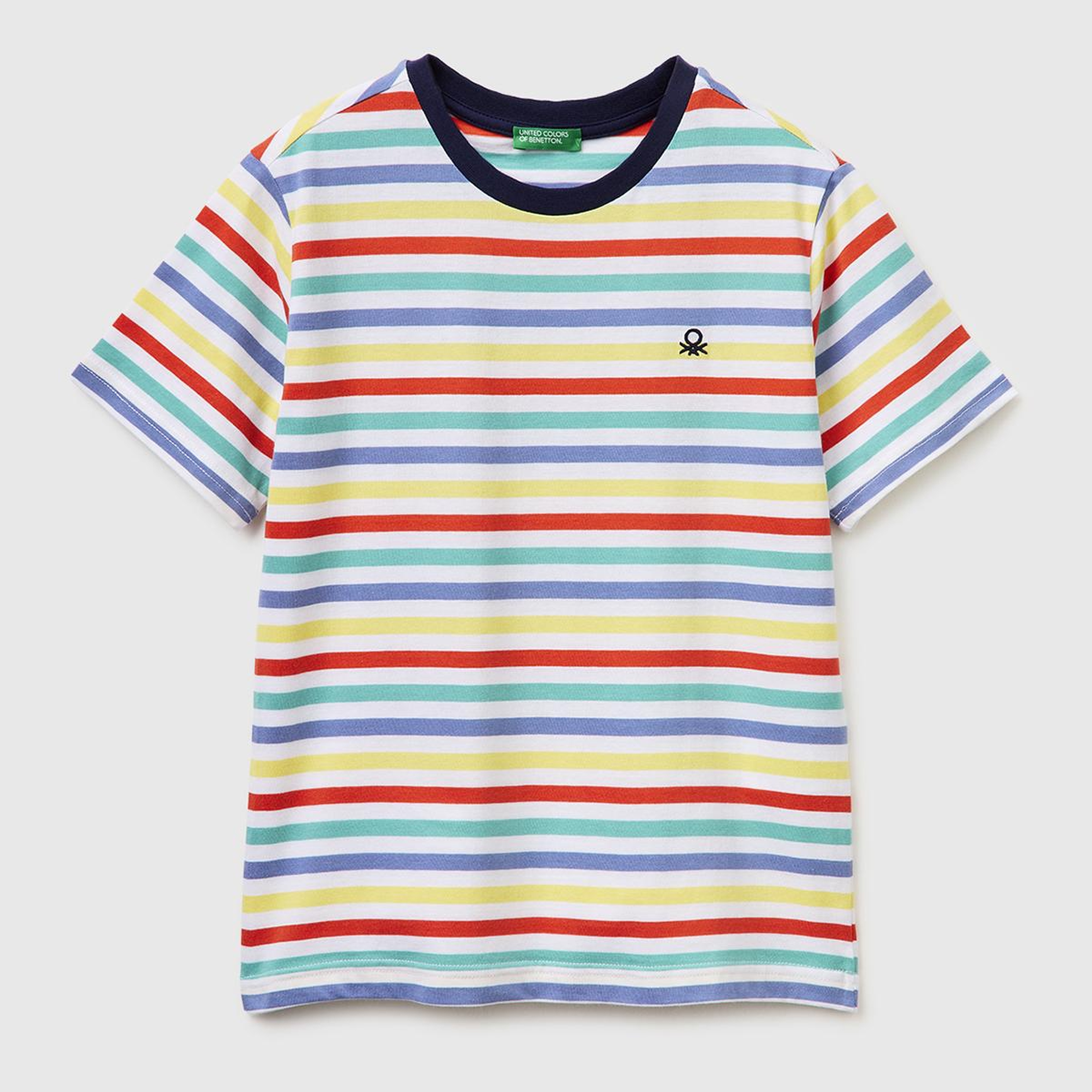 Erkek Çocuk Açık Mix Çok Renkli Logo İşlemeli Çizgili T-Shirt
