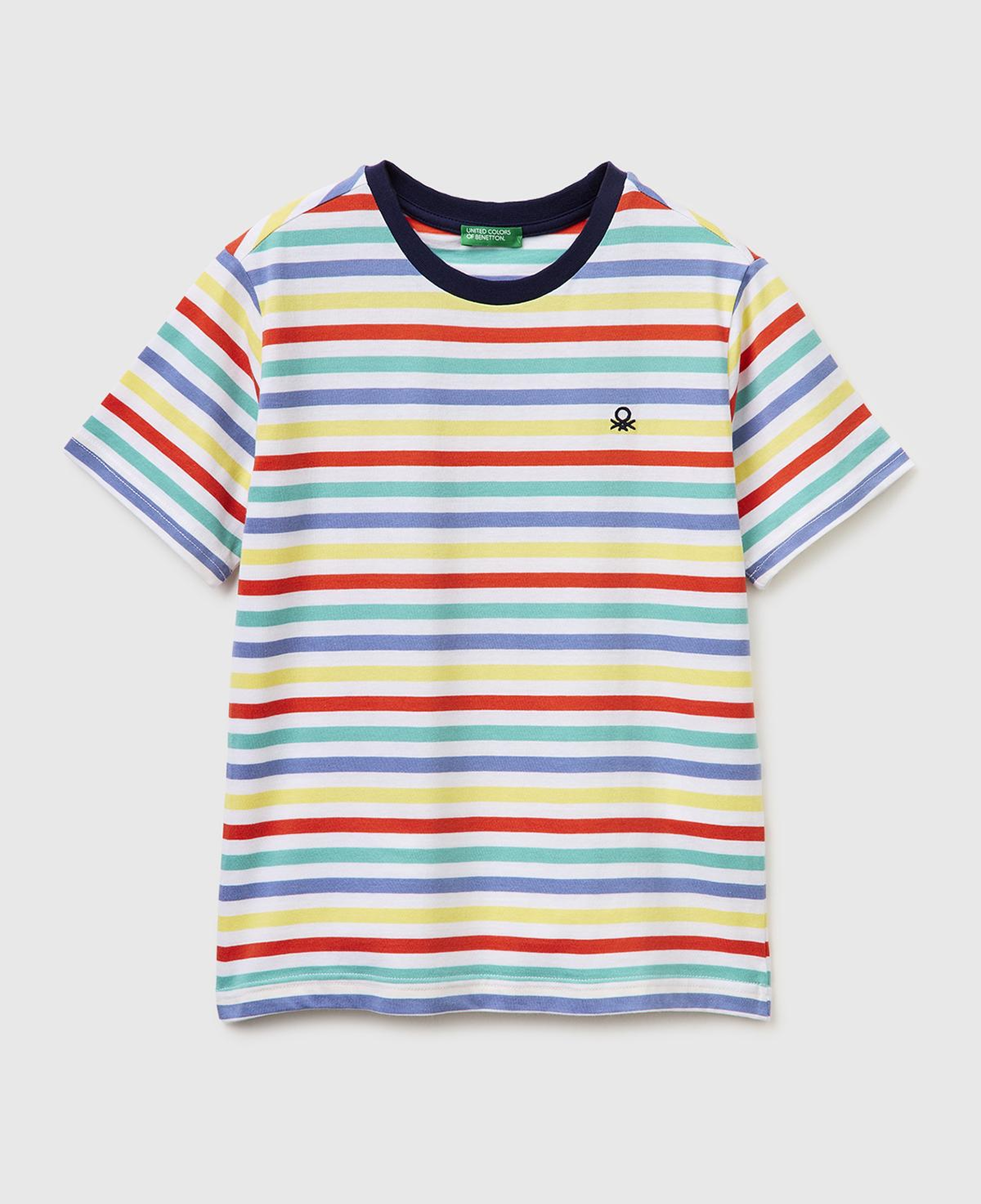 Erkek Çocuk Açık Mix Çok Renkli Logo İşlemeli Çizgili T-Shirt