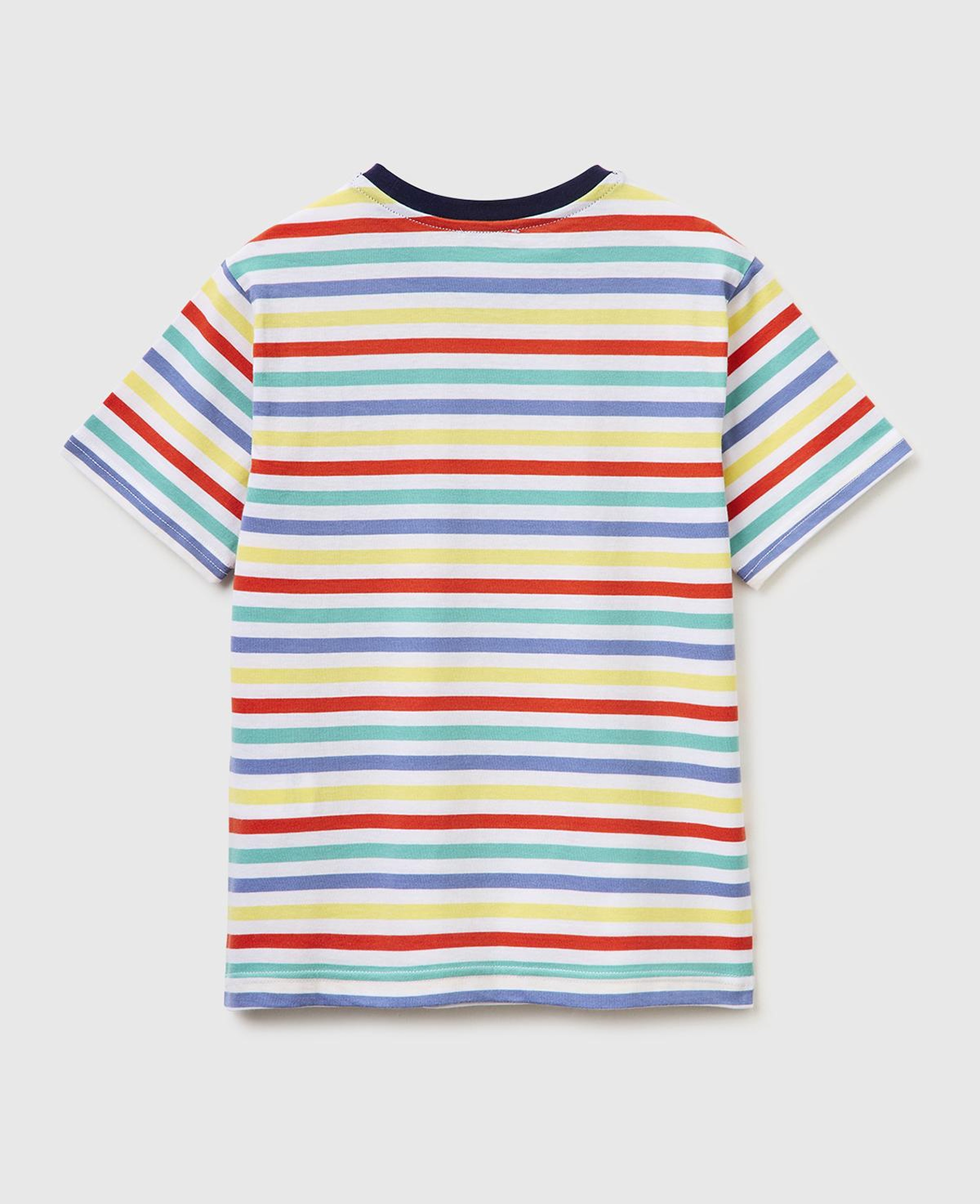Erkek Çocuk Açık Mix Çok Renkli Logo İşlemeli Çizgili T-Shirt
