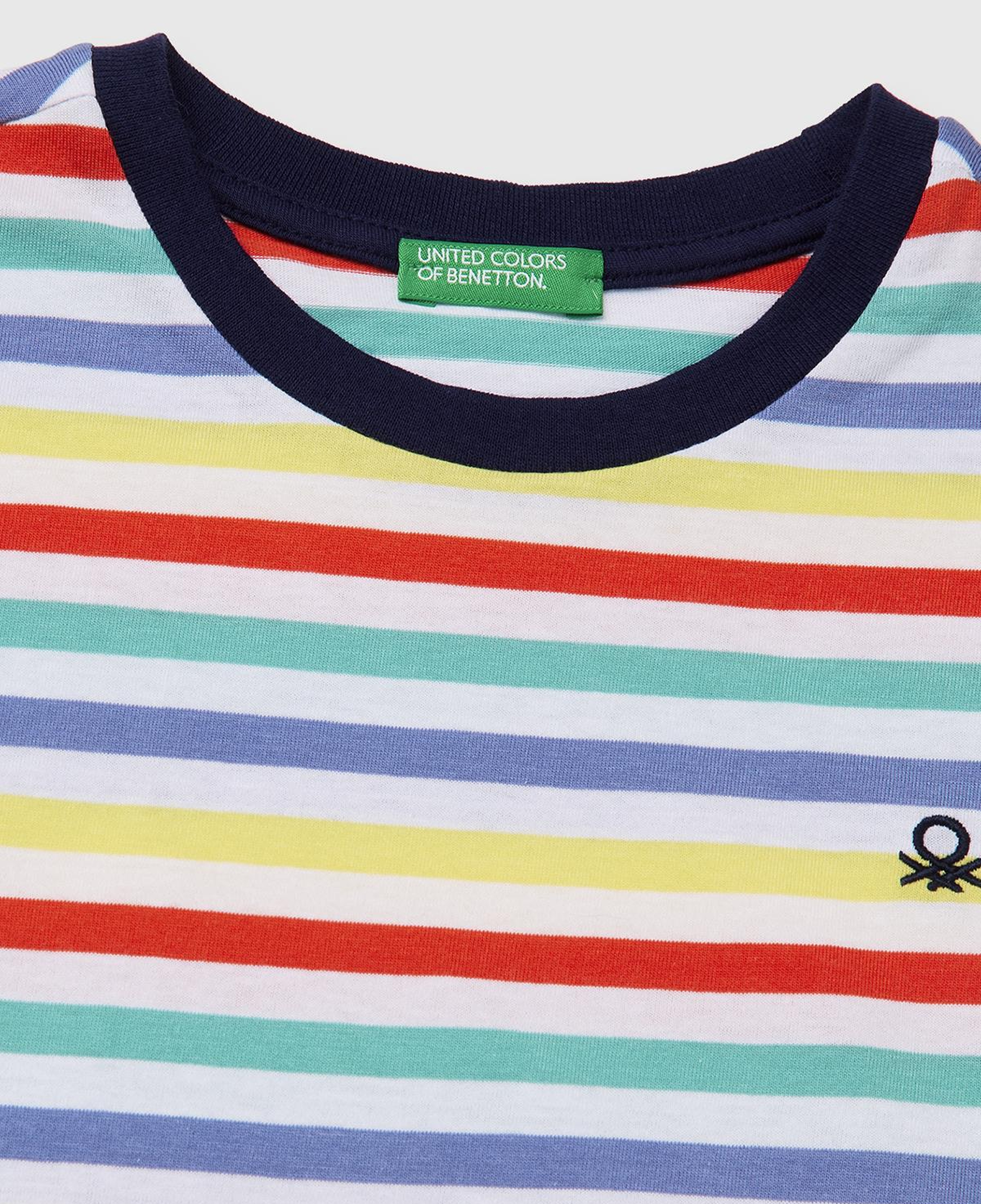 Erkek Çocuk Açık Mix Çok Renkli Logo İşlemeli Çizgili T-Shirt