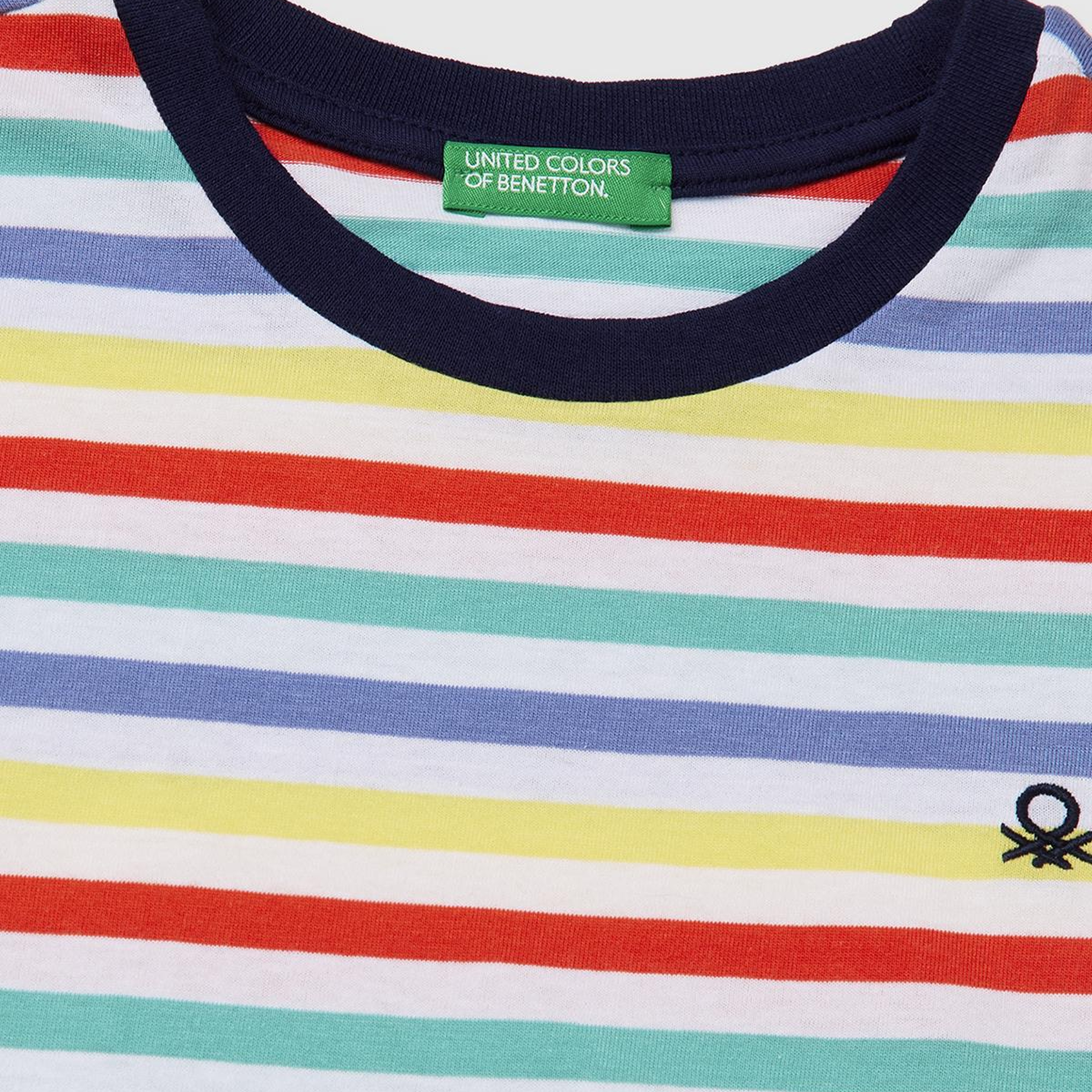 Erkek Çocuk Açık Mix Çok Renkli Logo İşlemeli Çizgili T-Shirt