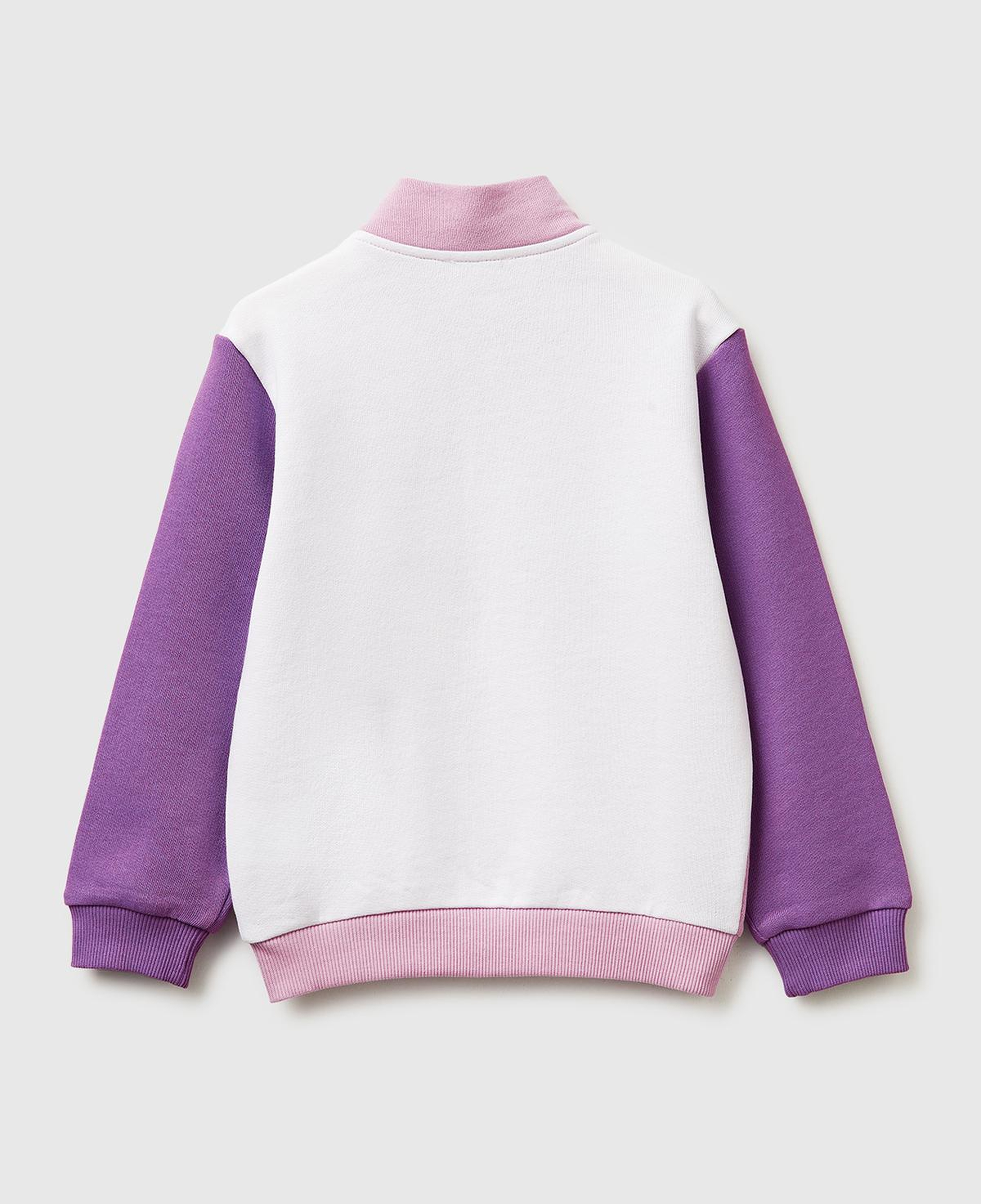 Kız Çocuk Lila-Beyaz Mix Simli Grafik Baskılı Logolu Cepli Fermuarlı Sweatshirt