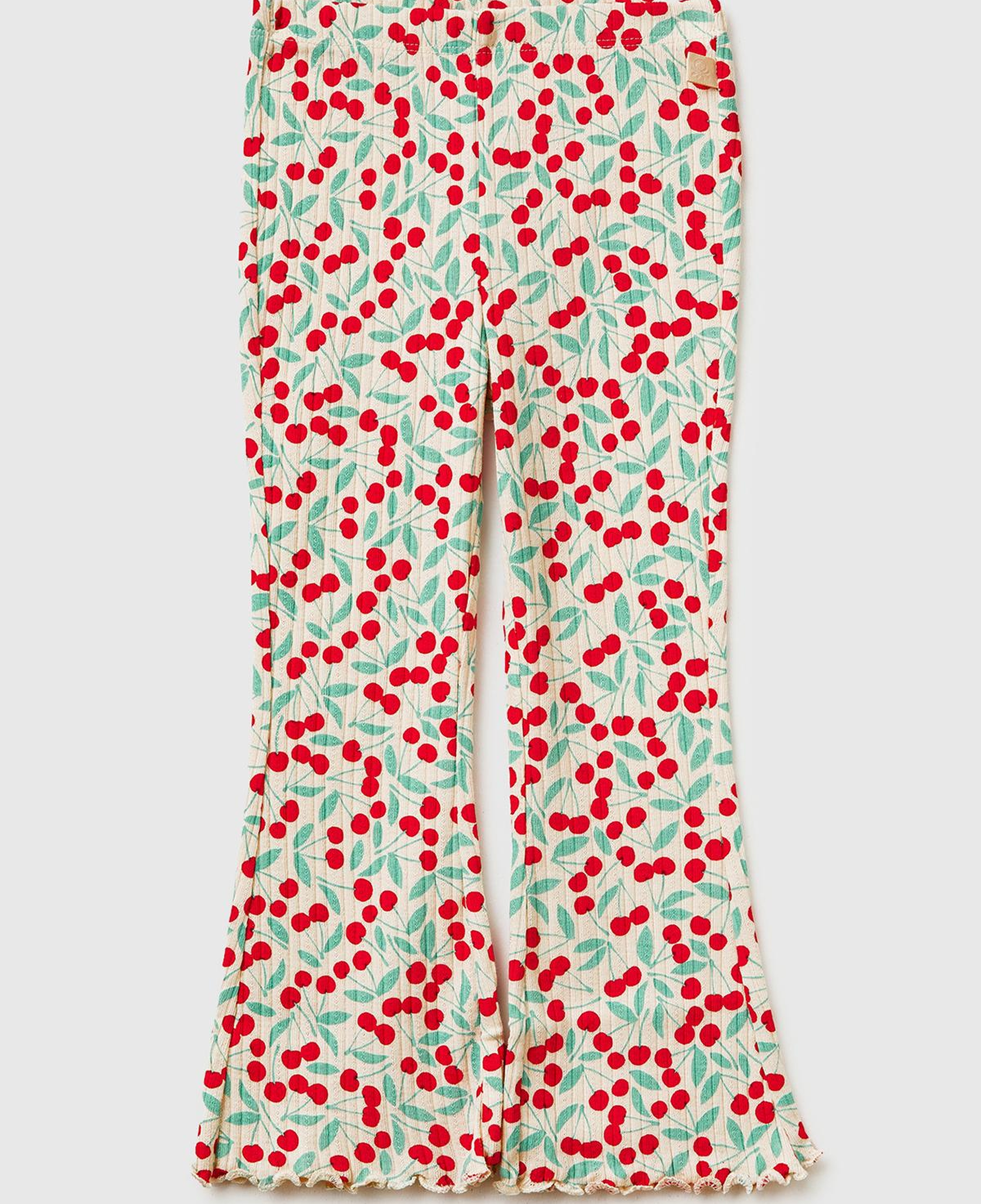 Kız Çocuk Yeşil-Kırmızı Desenli Slim Fit Tayt
