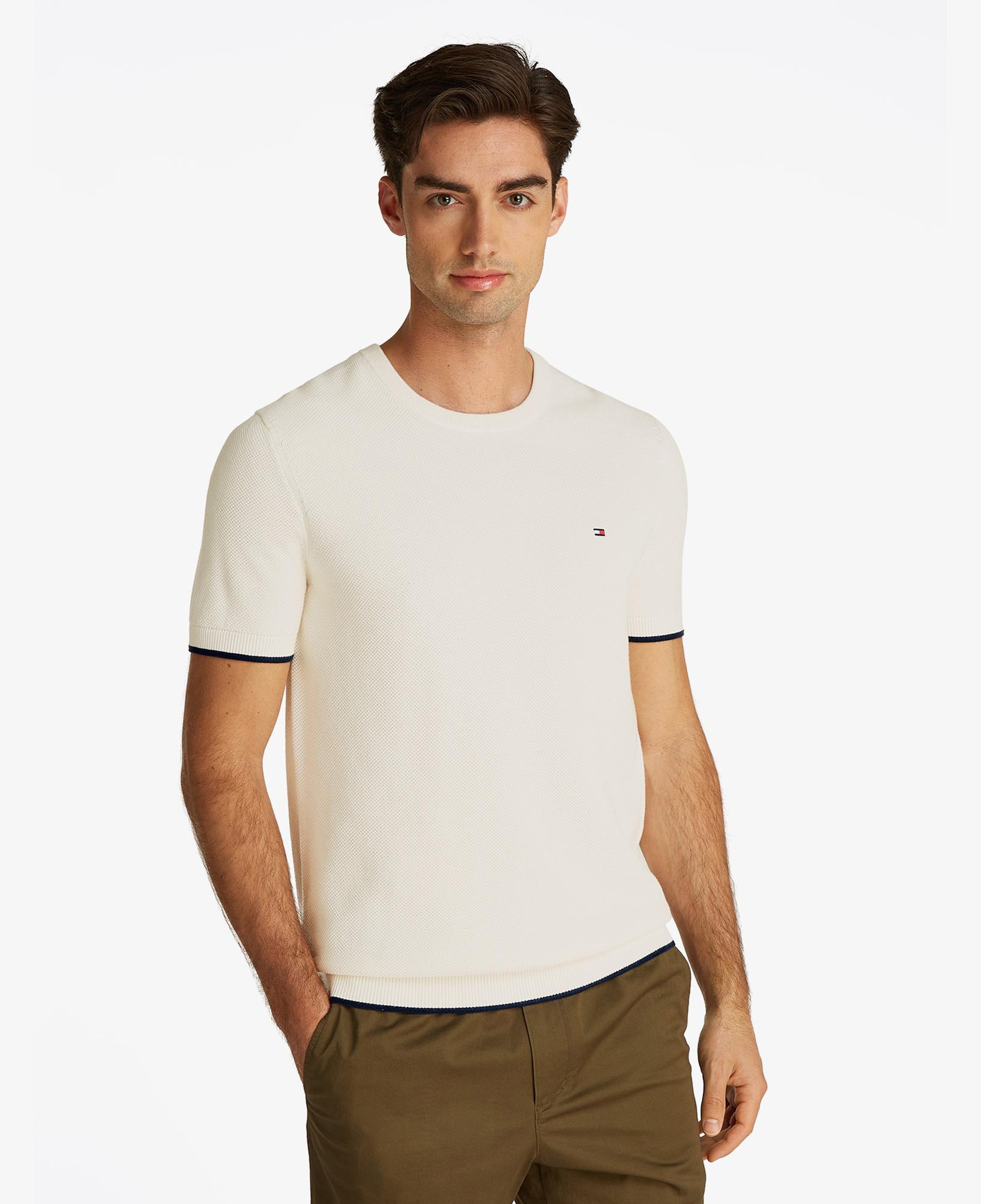 Tommy Hilfiger Tipped Structure Knitted Erkek Beyaz T-Shirt