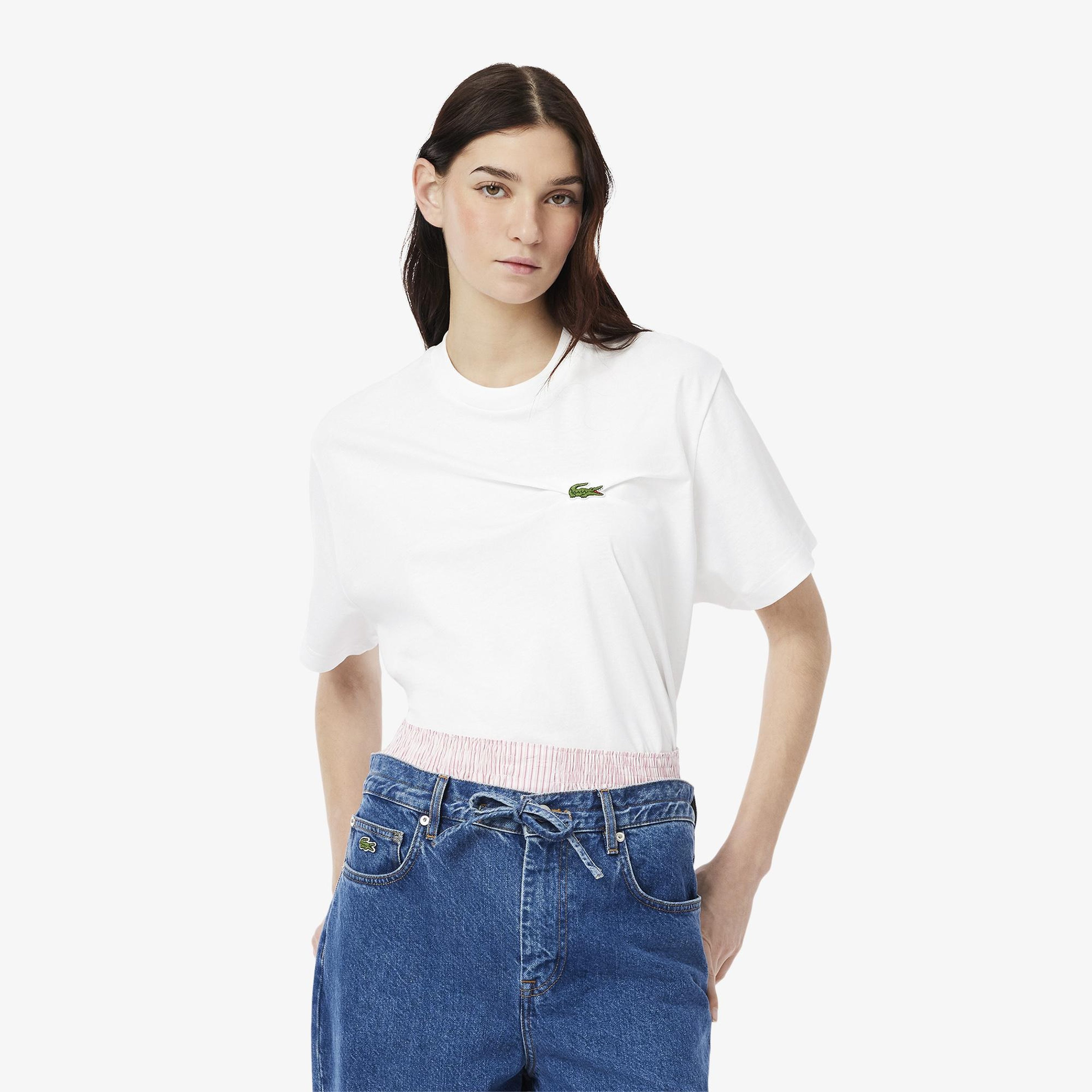Kadın Oversize Fit Bisiklet Yaka Beyaz T-Shirt
