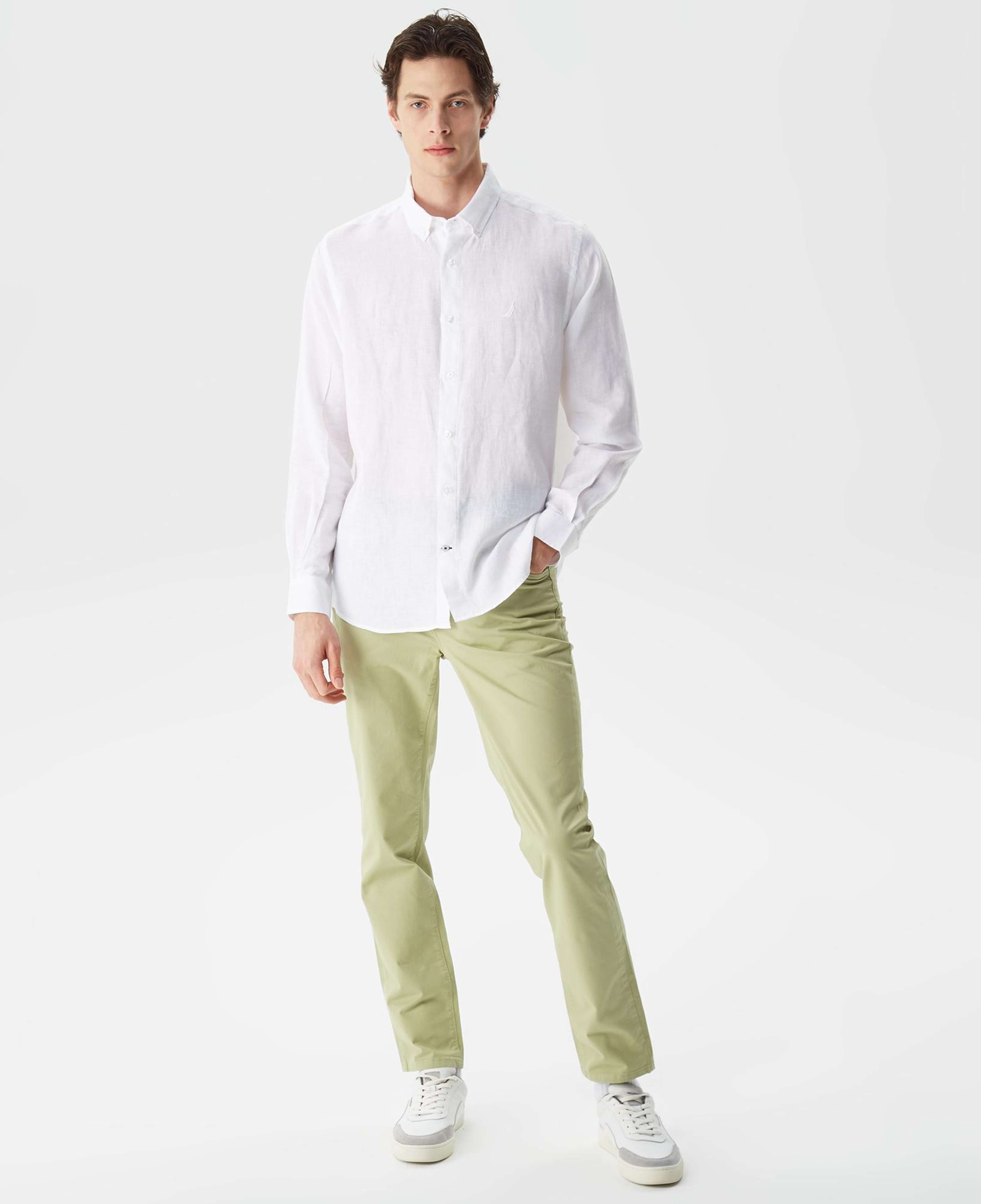 Nautica Erkek Beyaz Classic Fit Uzun Kollu Keten Gömlek