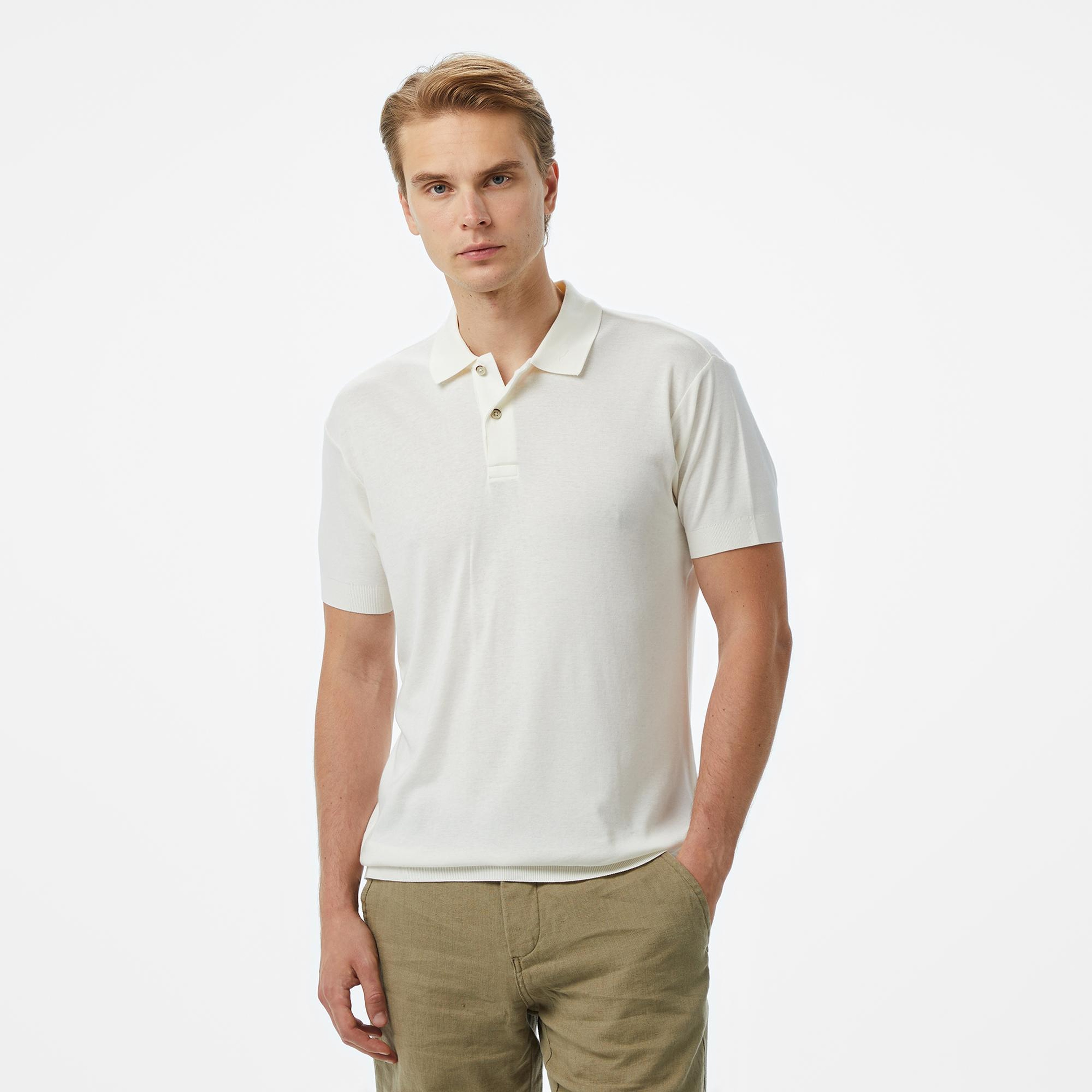 Nautica Erkek Ekru Classic Fit Modal Karışımlı Polo