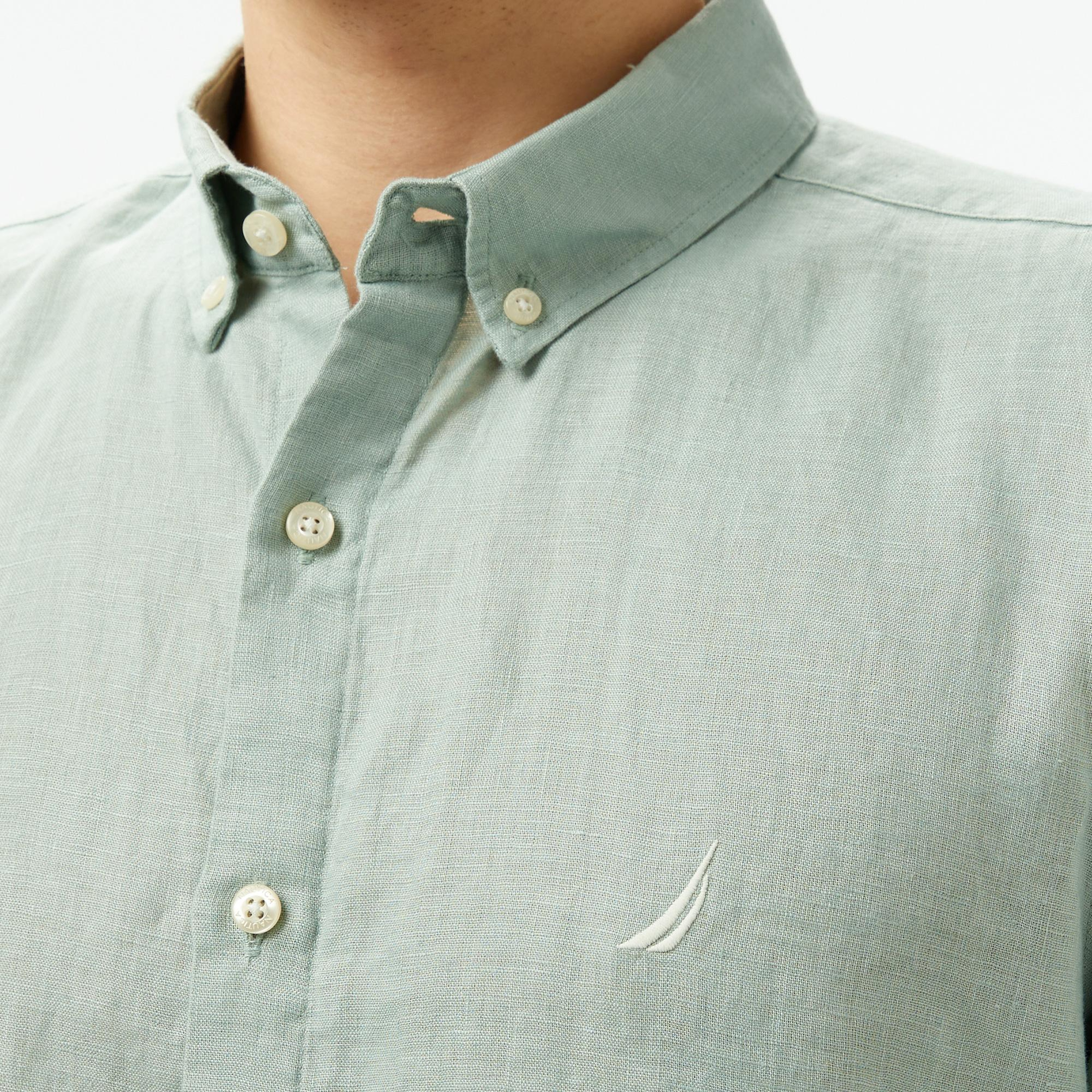 Nautica Erkek Yeşil Classic Fit Keten Gömlek
