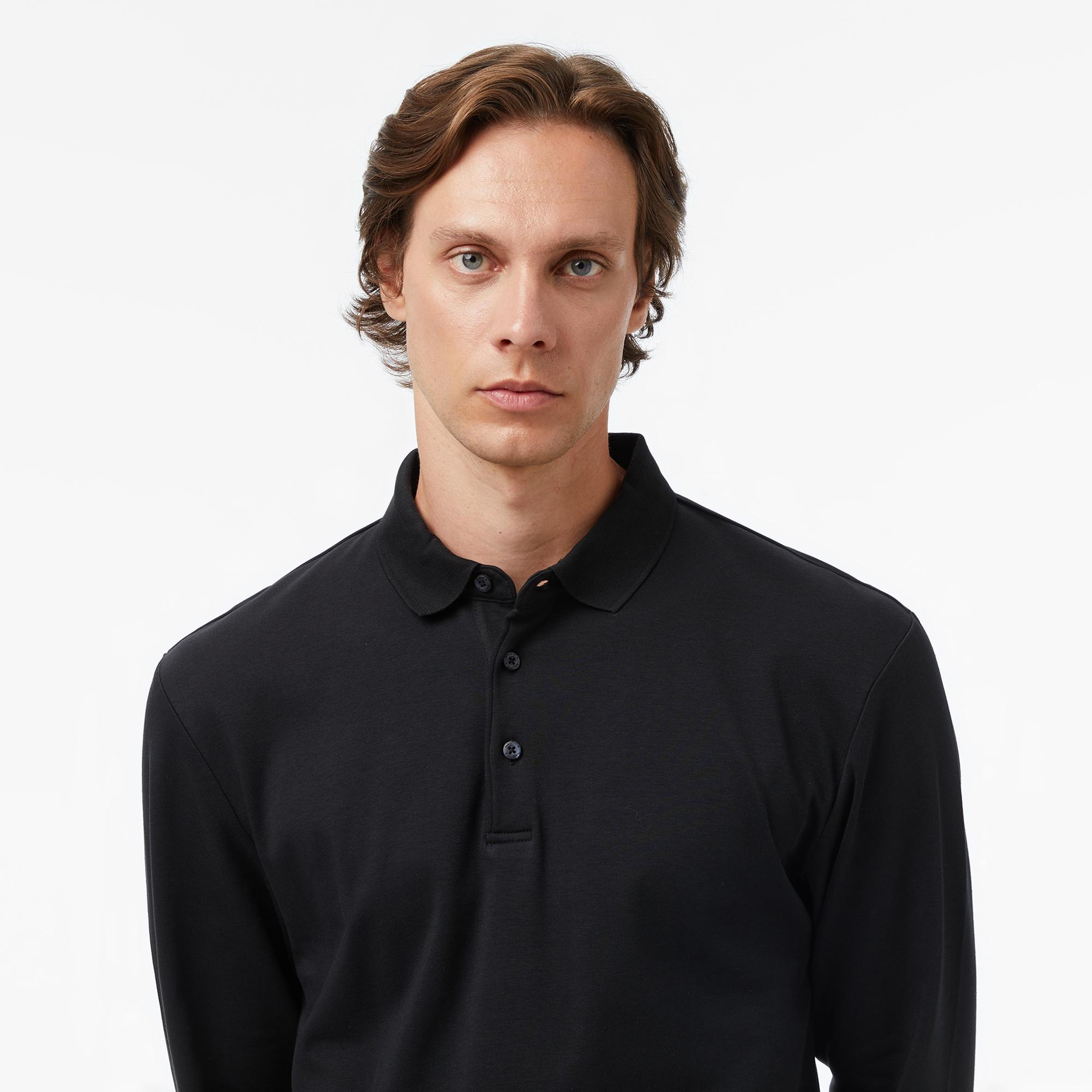 Nautica Erkek Siyah Classic Fit Uzun Kollu Polo