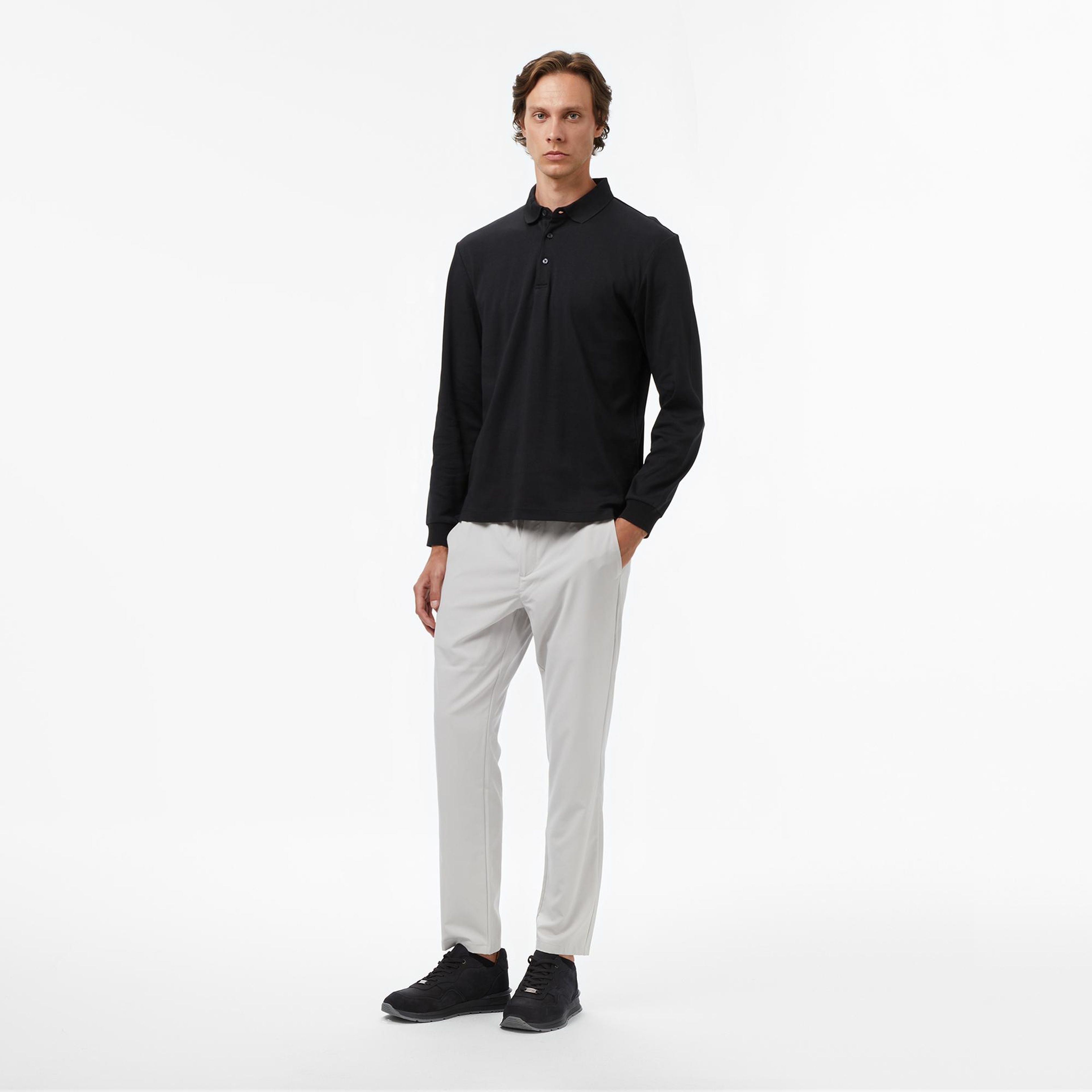 Nautica Erkek Siyah Classic Fit Uzun Kollu Polo