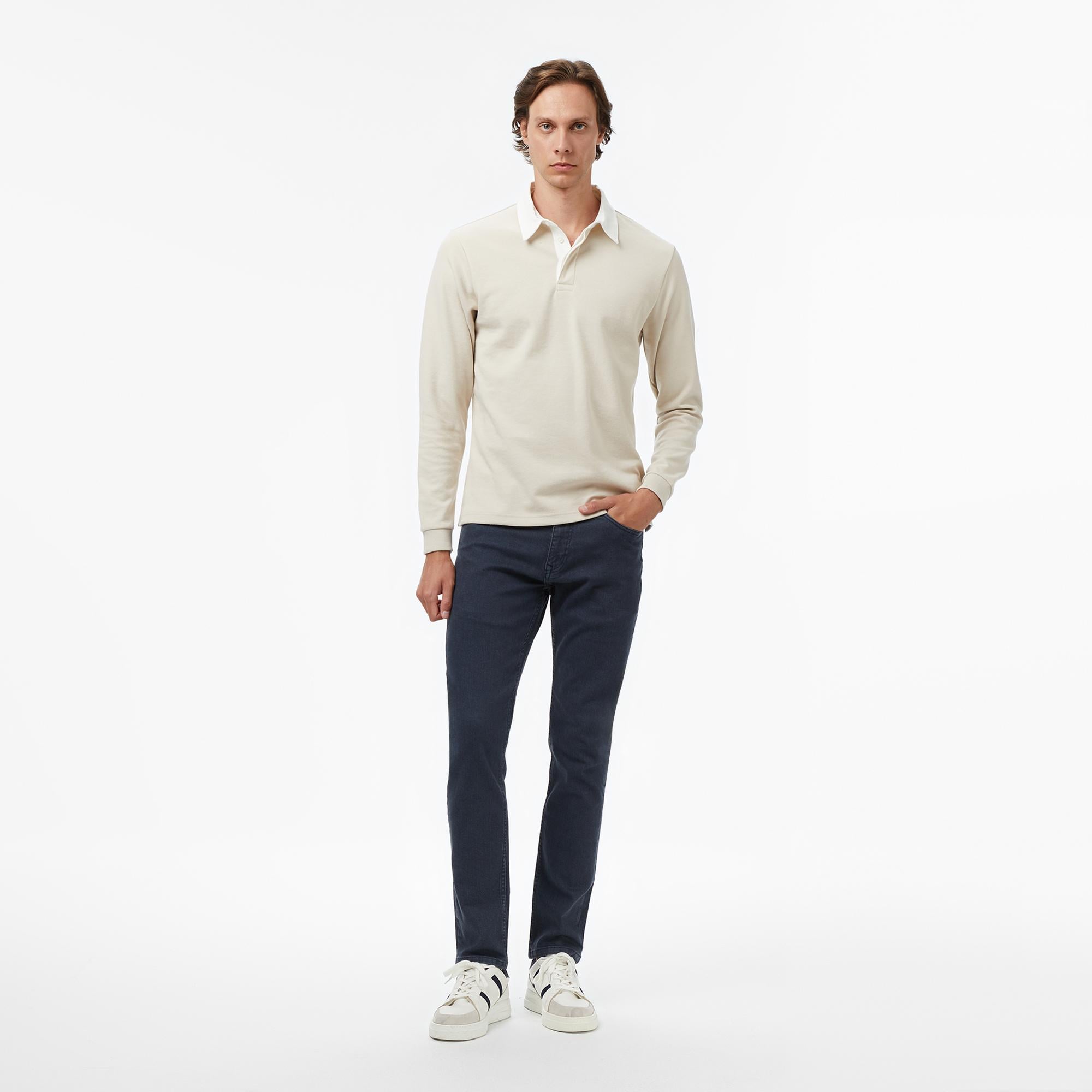 Nautica Erkek Bej Classic Fit Uzun Kollu Polo Yaka T-Shirt