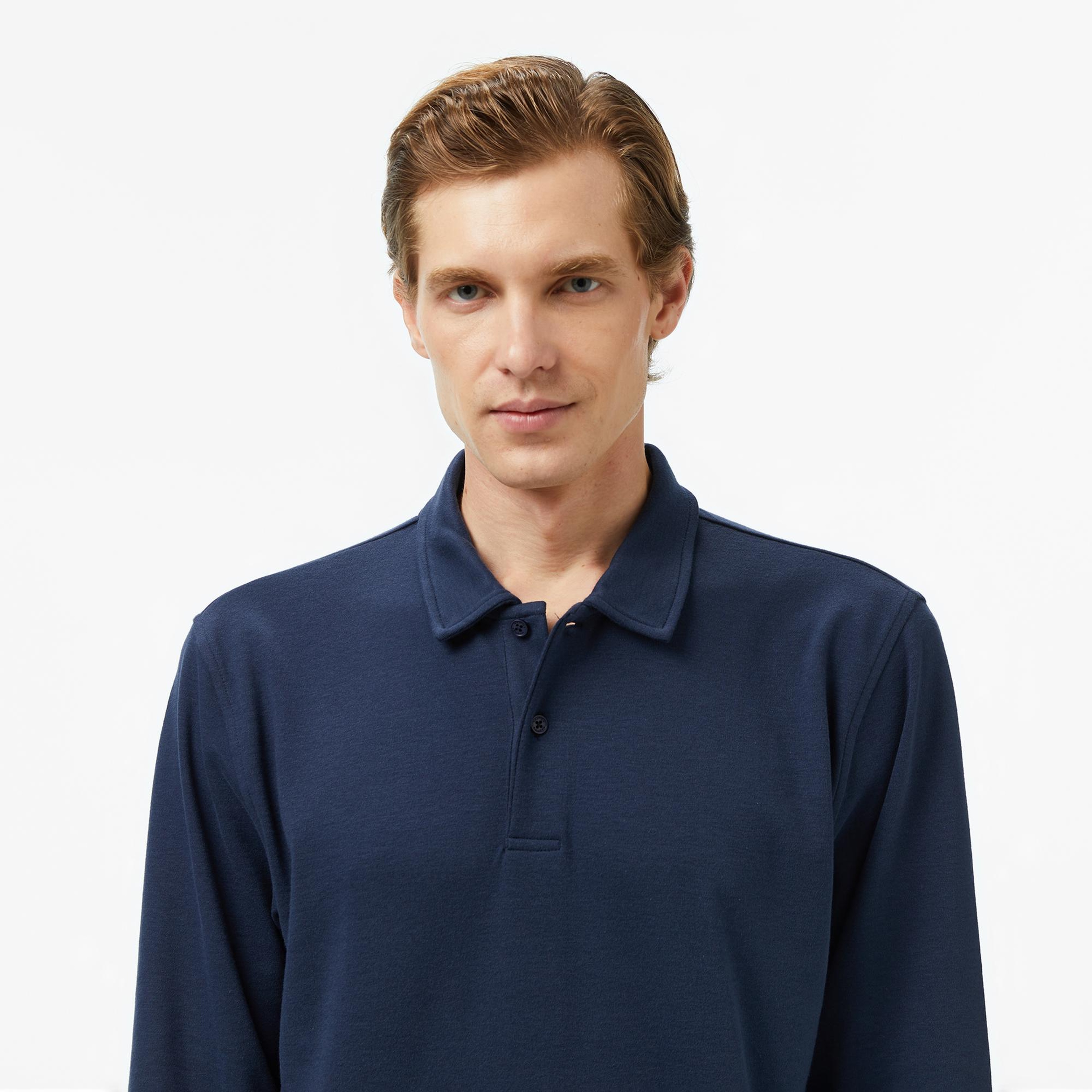 Nautica Erkek Lacivert Classic Fit Uzun Kollu Polo Yaka T-Shirt