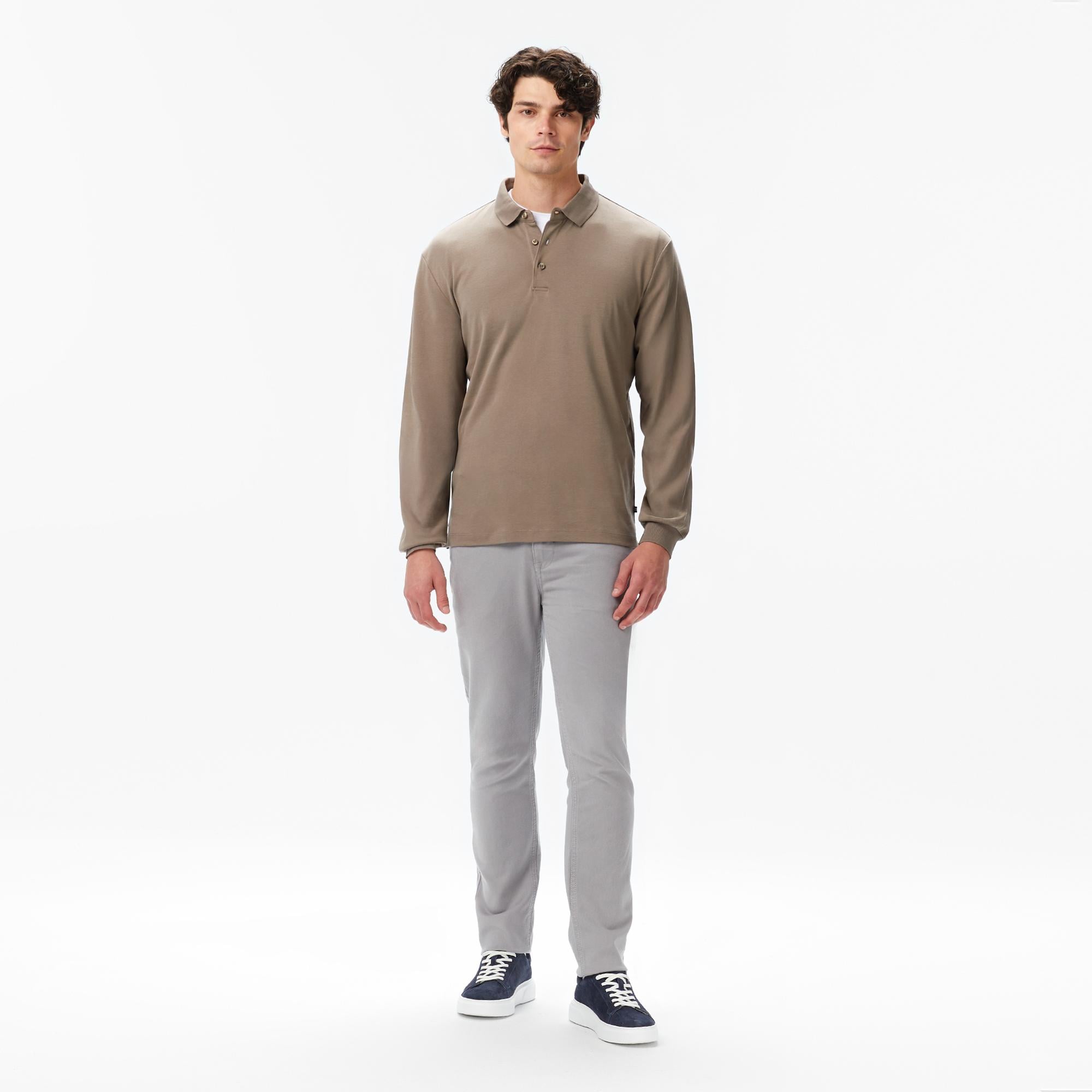 Nautica Erkek Kahverengi Classic Fit Uzun Kollu Polo