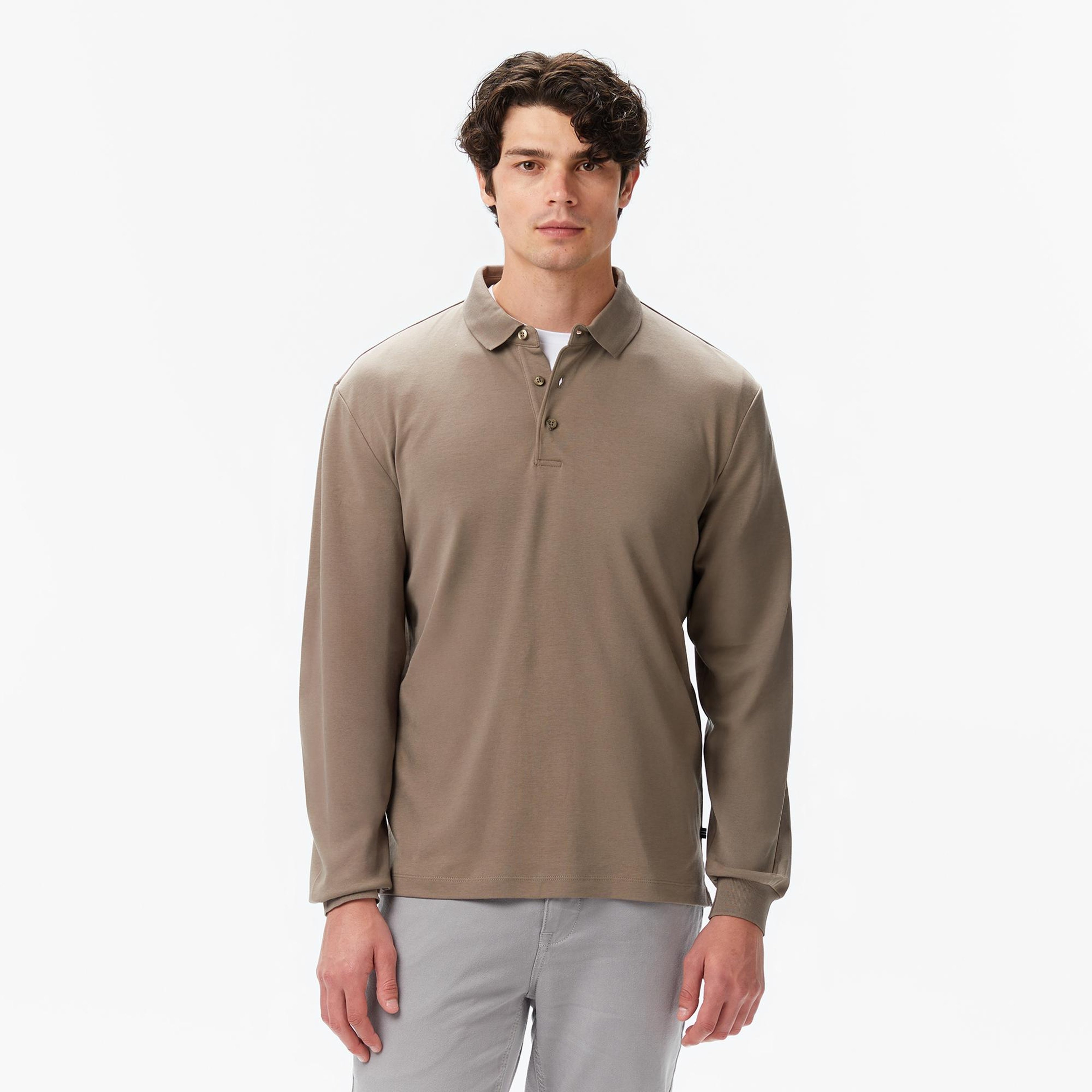 Nautica Erkek Kahverengi Classic Fit Uzun Kollu Polo