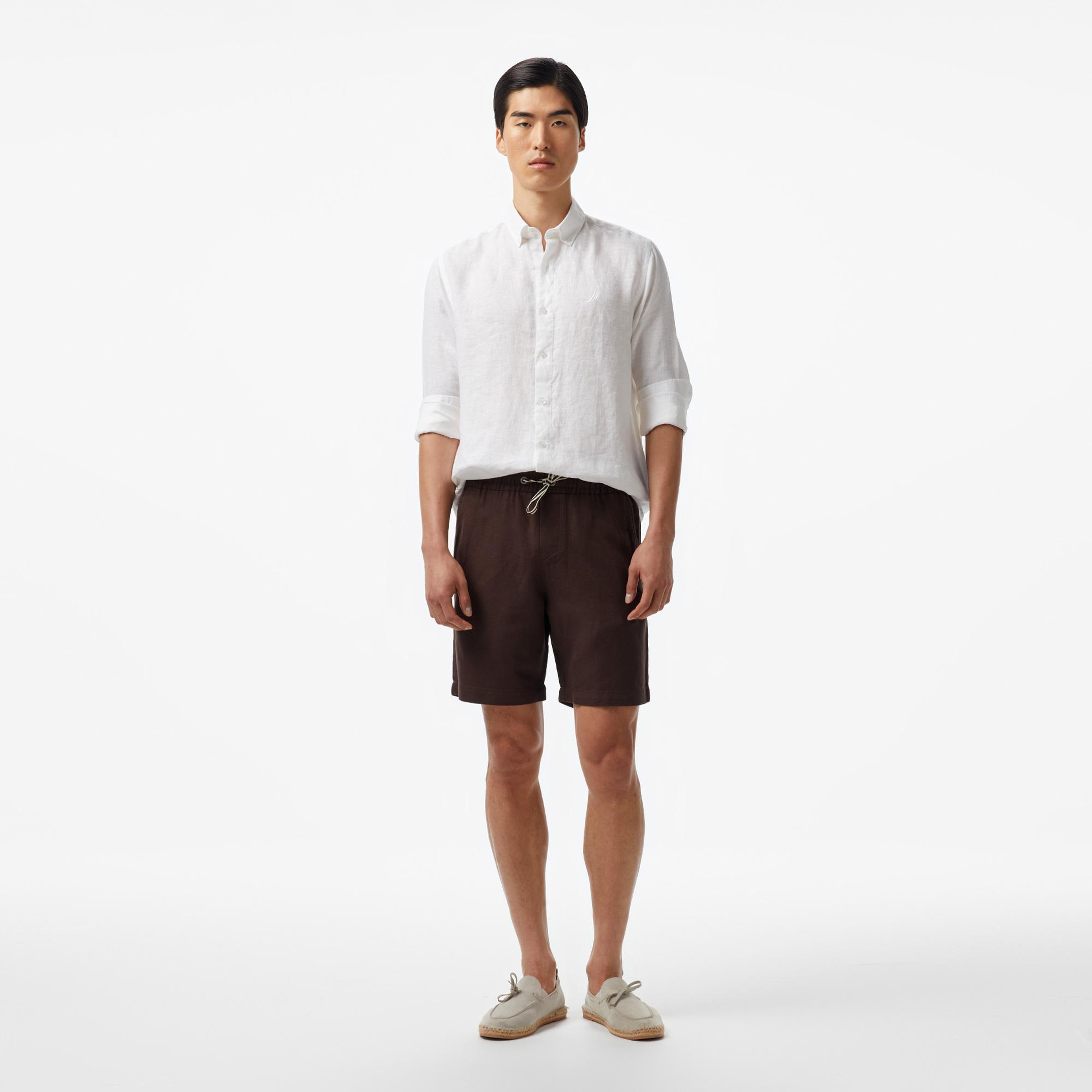 Nautica Erkek Beyaz Classic Fit Keten Gömlek