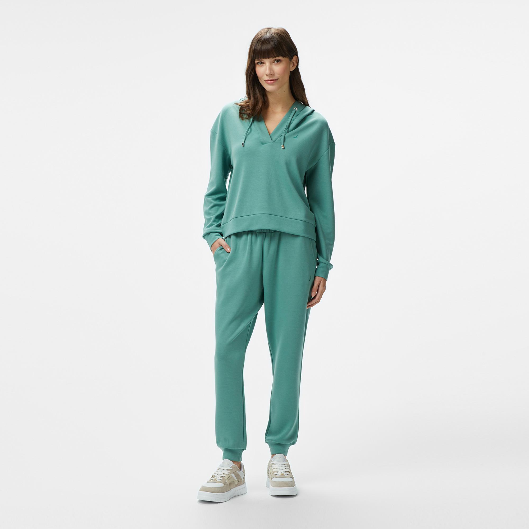 Nautica Kadın Yeşil Regular Fit Kapüşonlu Modal Karışımlı Sweatshirt