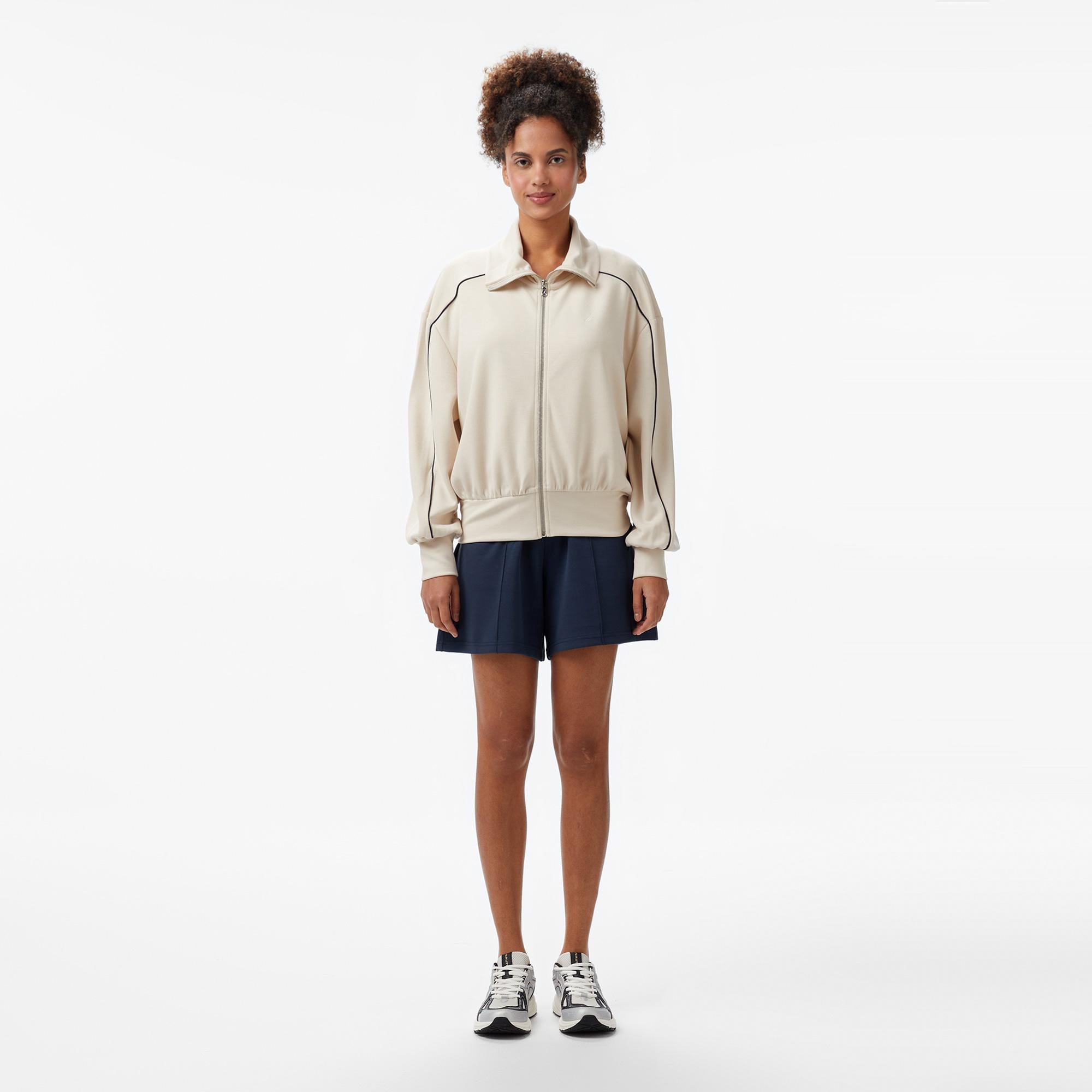 Nautica Kadın Ekru Regular Fit Dik Yaka Modal Karışımlı Sweatshirt