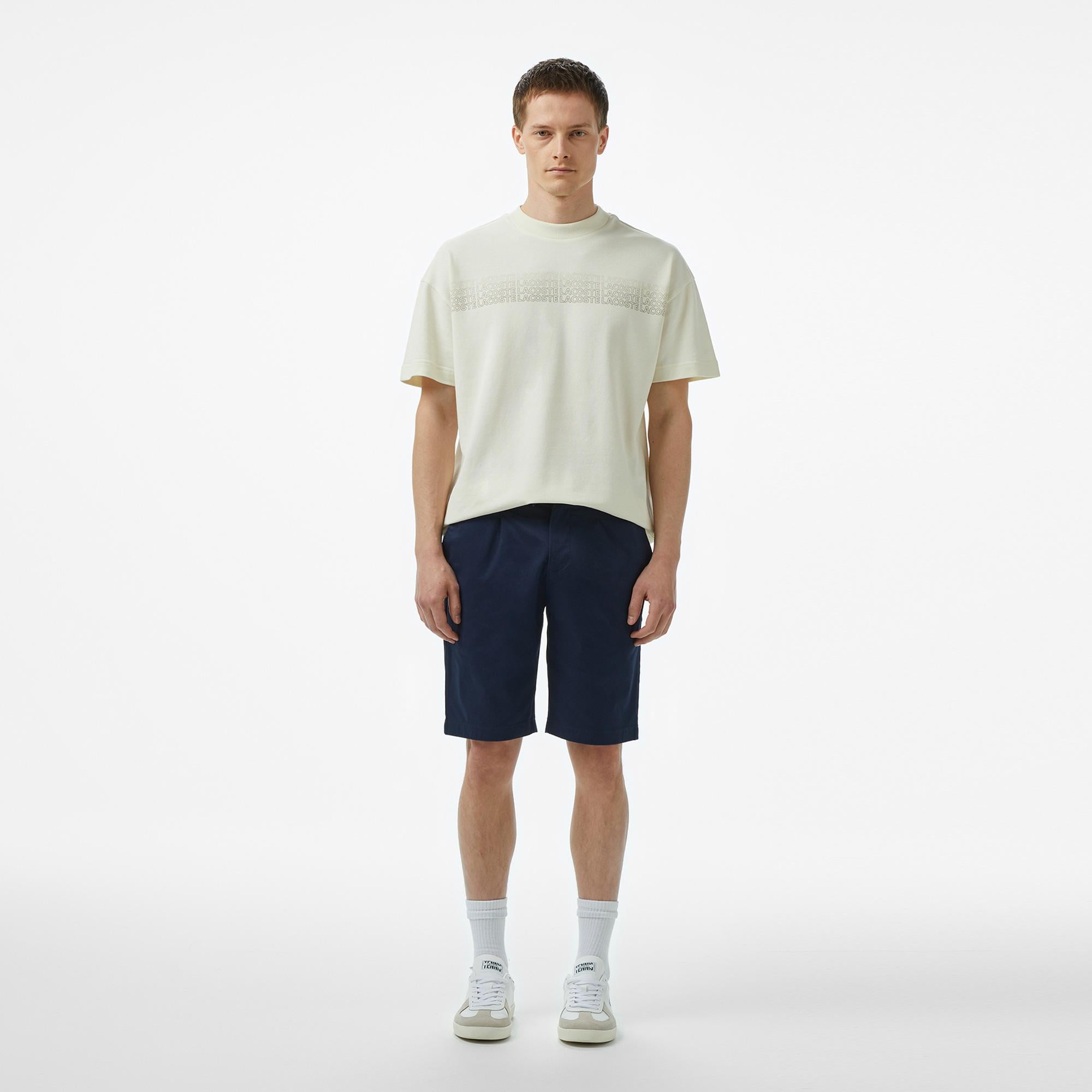 Erkek Tapered Fit Lacivert Keten Karışımlı Bermuda Şort