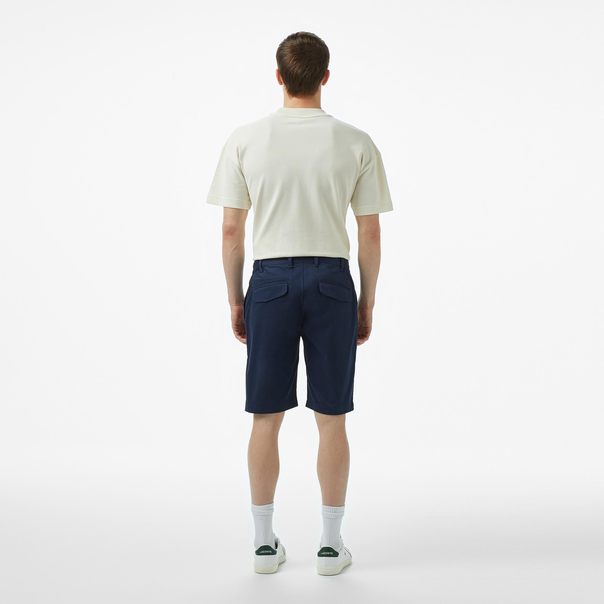 Erkek Tapered Fit Lacivert Keten Karışımlı Bermuda Şort