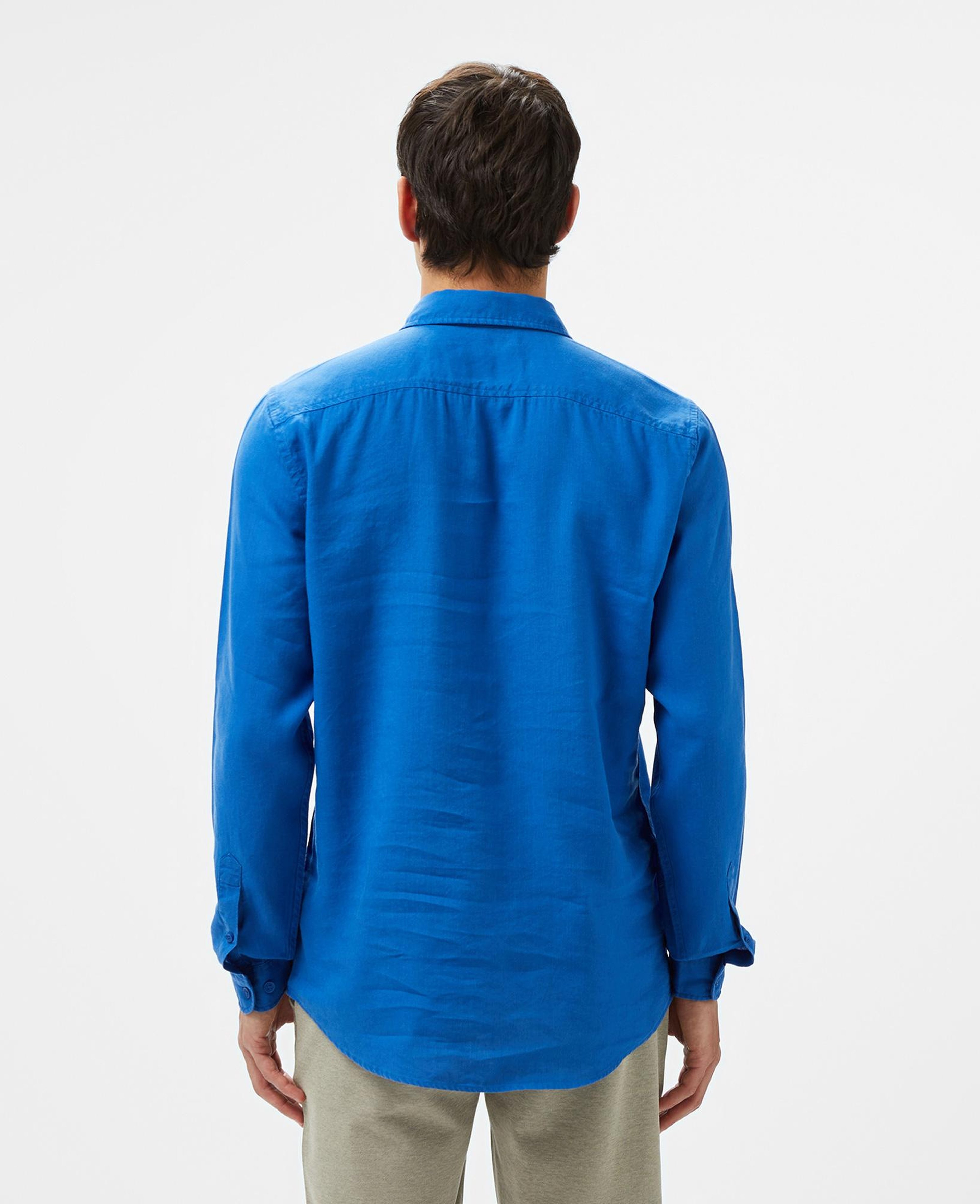 Erkek Slim Fit Keten Mavi Gömlek