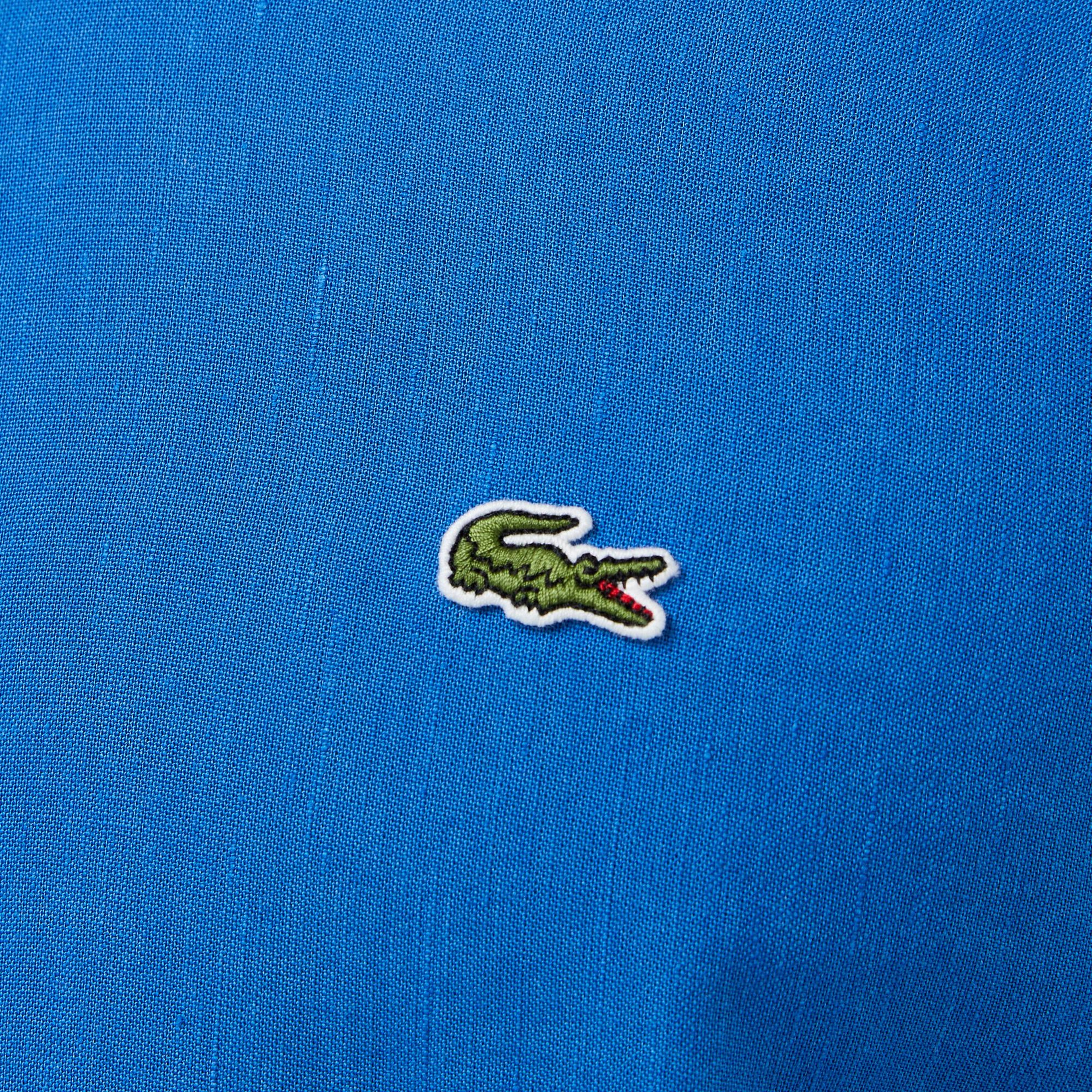 Erkek Slim Fit Keten Mavi Gömlek