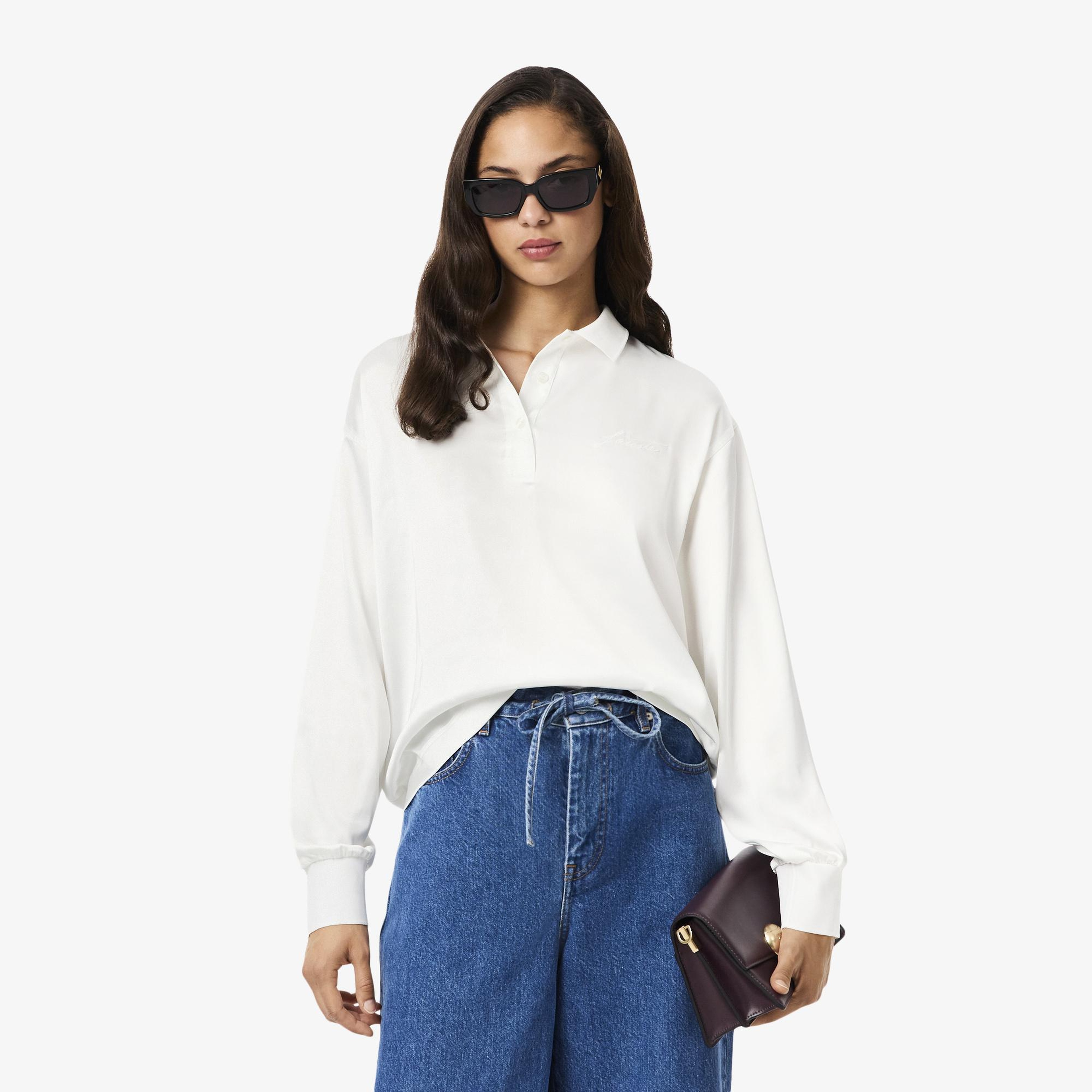 Kadın Oversize Fit Beyaz Polo