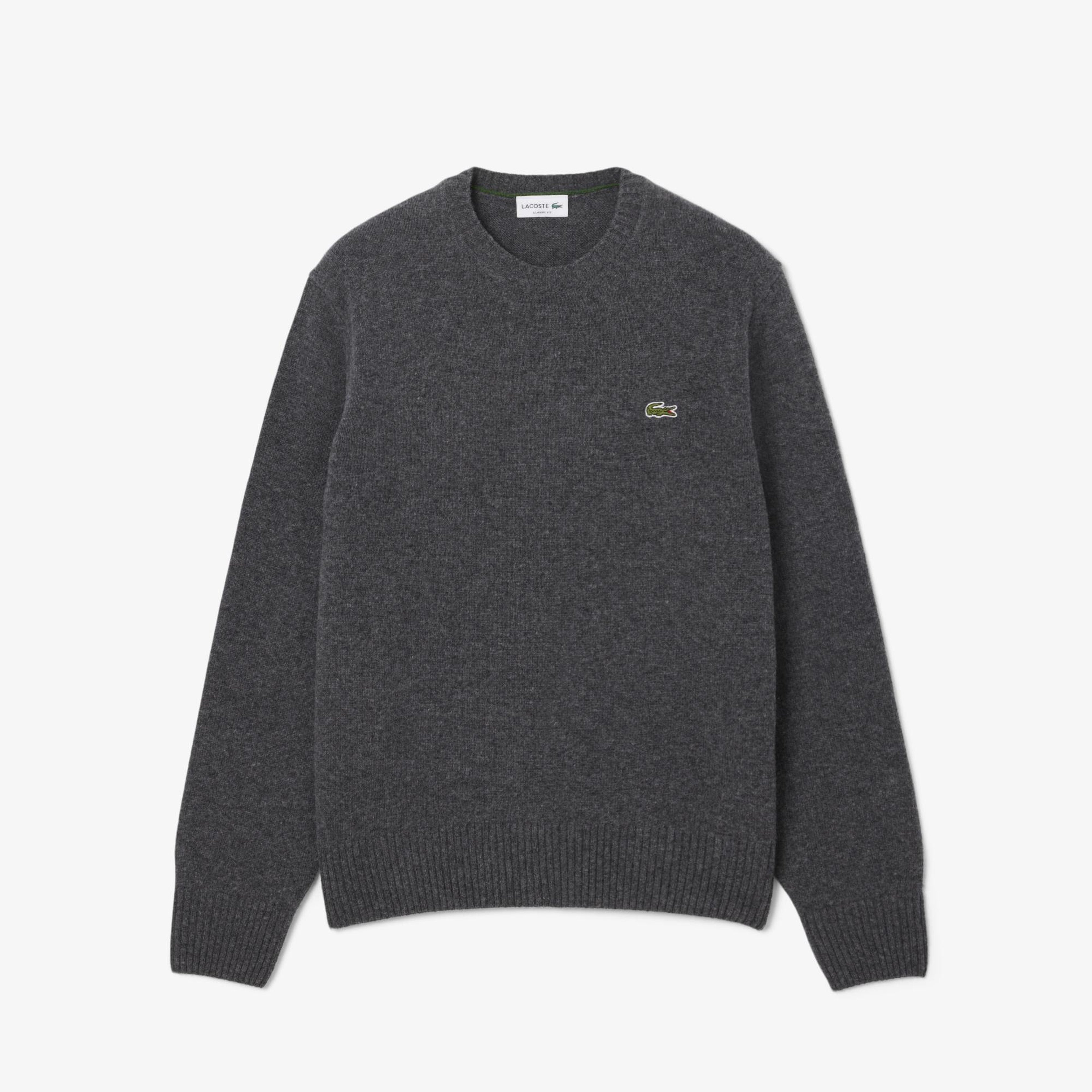 Erkek Classic Fit Bisiklet Yaka Gri Yün Kazak