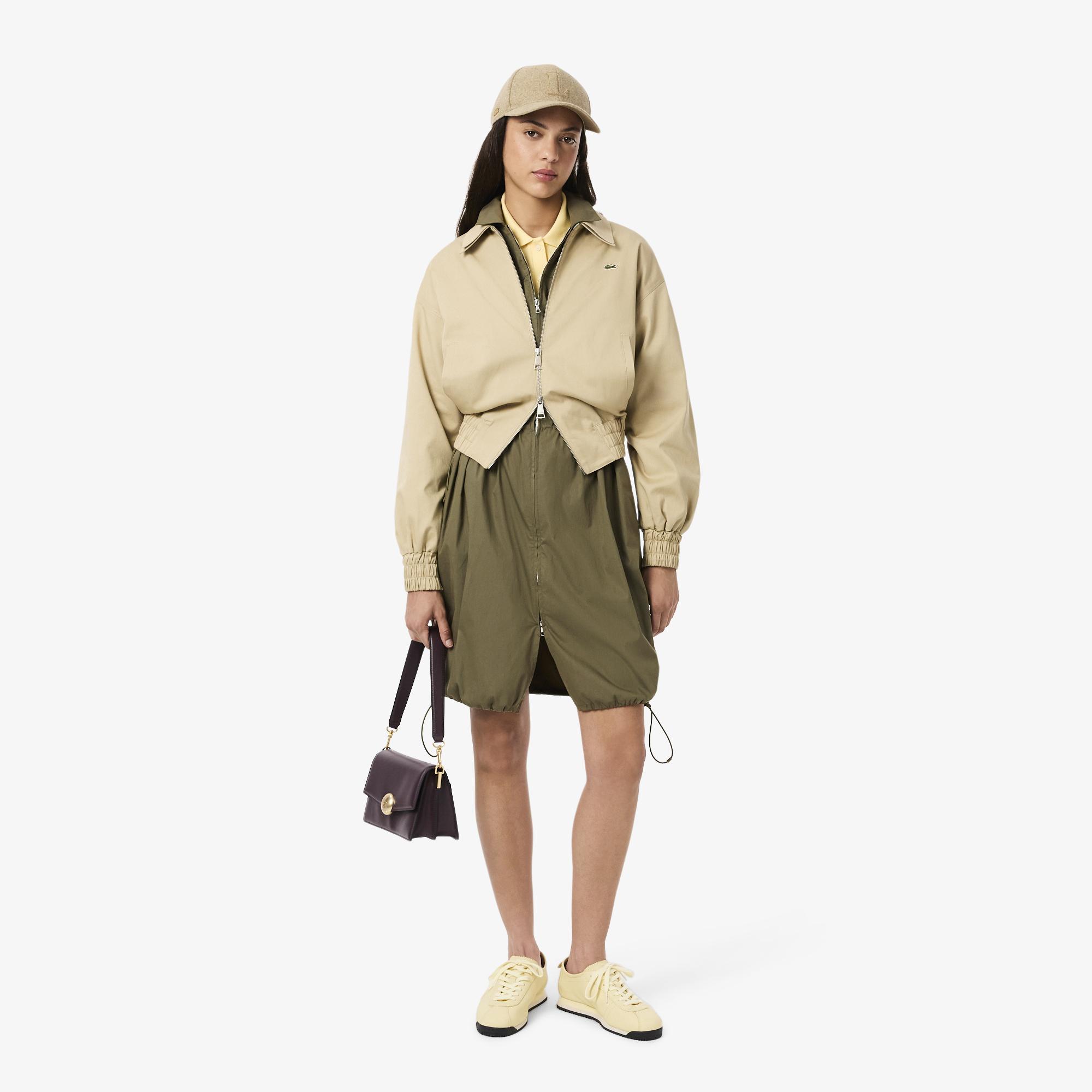 Kadın Oversize Fit Uzun Kollu Fermuarlı Haki Elbise