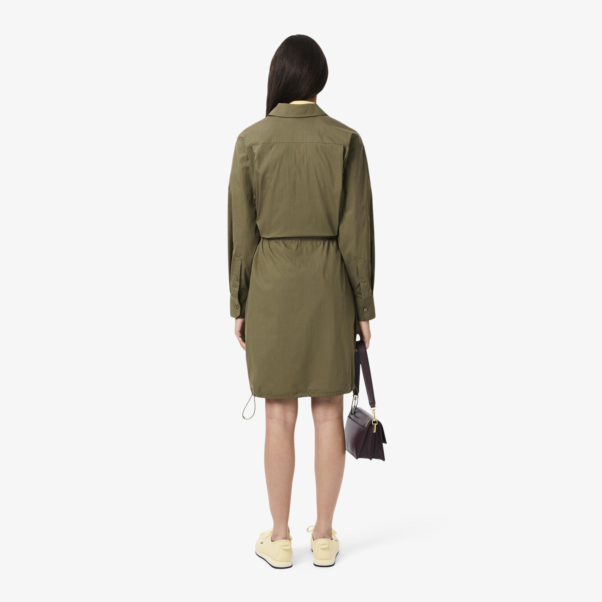 Kadın Oversize Fit Uzun Kollu Fermuarlı Haki Elbise