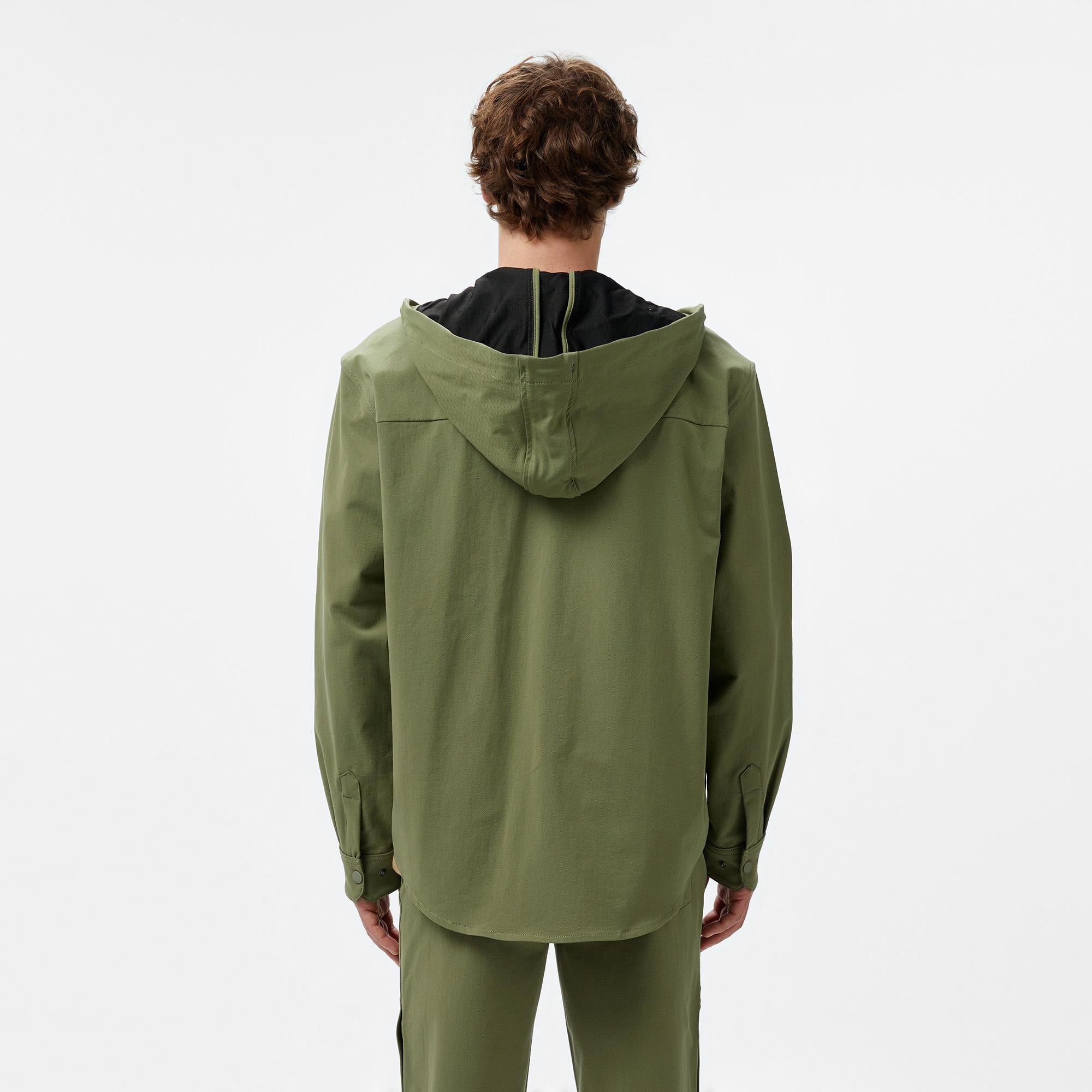 Erkek Relaxed Fit Kapüşonlu Haki Ceket