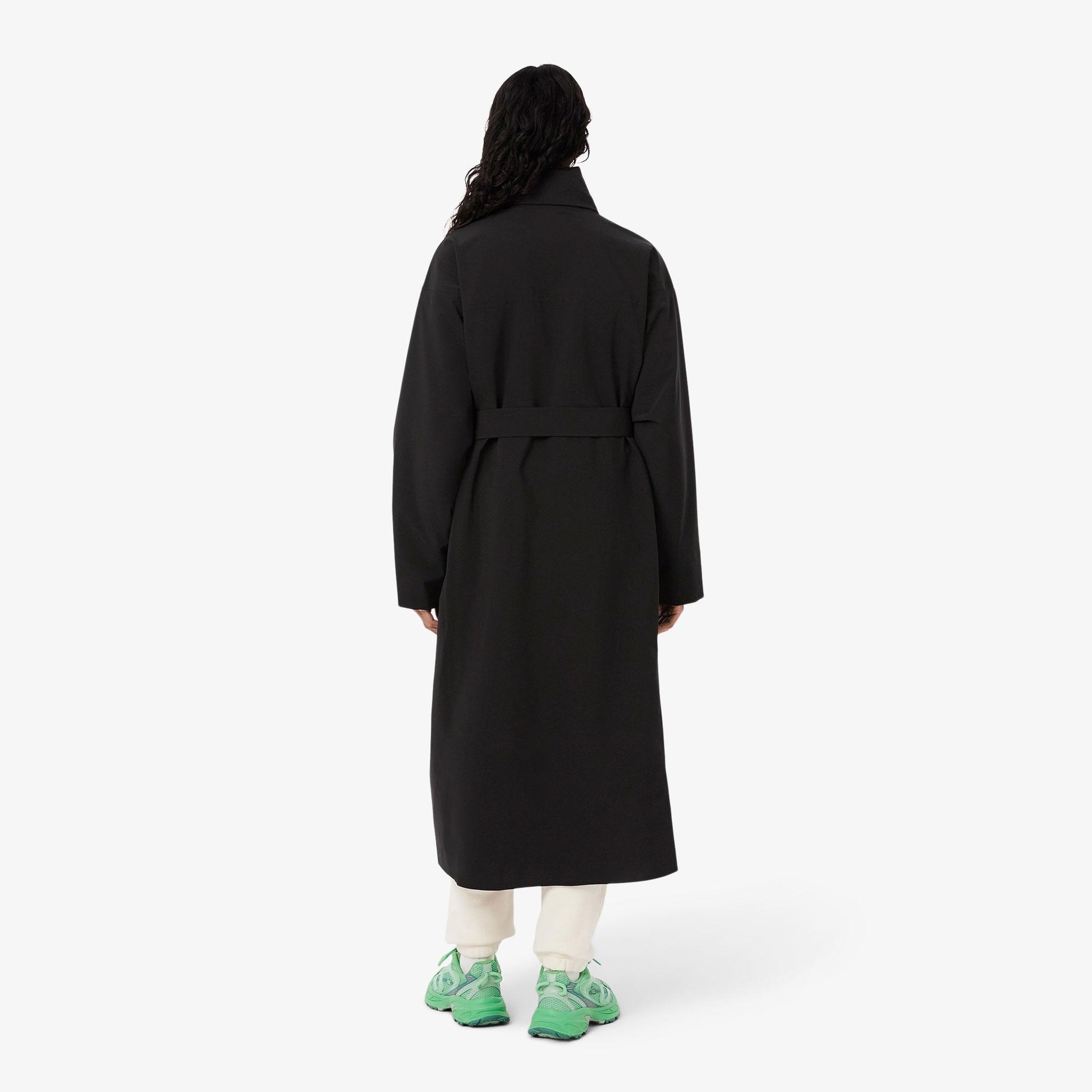 Kadın Oversize Fit Kapüşonlu Siyah Trençkot