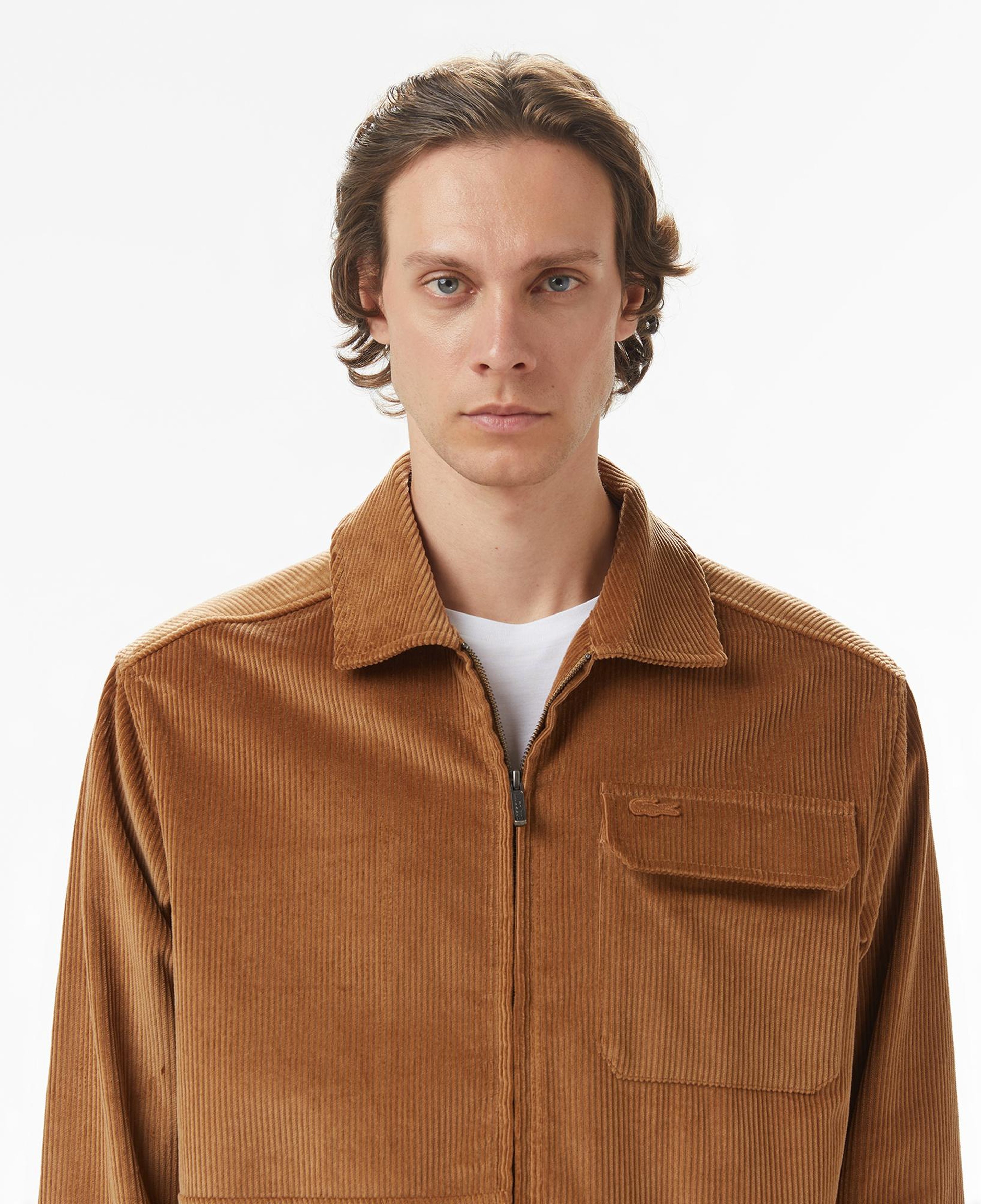 Erkek Relaxed Fit Fermuarlı Kahverengi Dış Gömlek